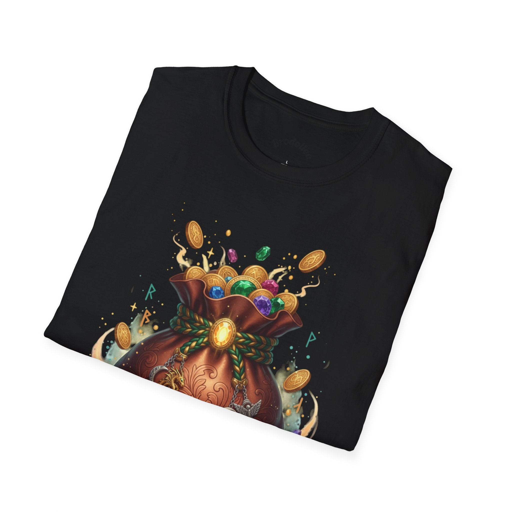 Treasure Pouch T-Shirt — Gold Coins & Gems Fantasy Graphic Tee