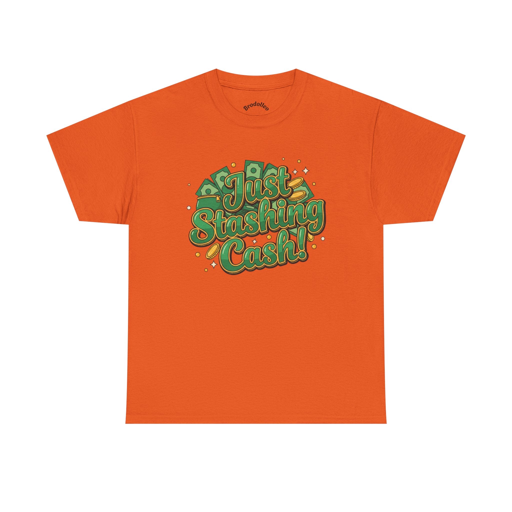 T‑Shirt — “Just Stashing Cash!” Retro Script Money Graphic Tee