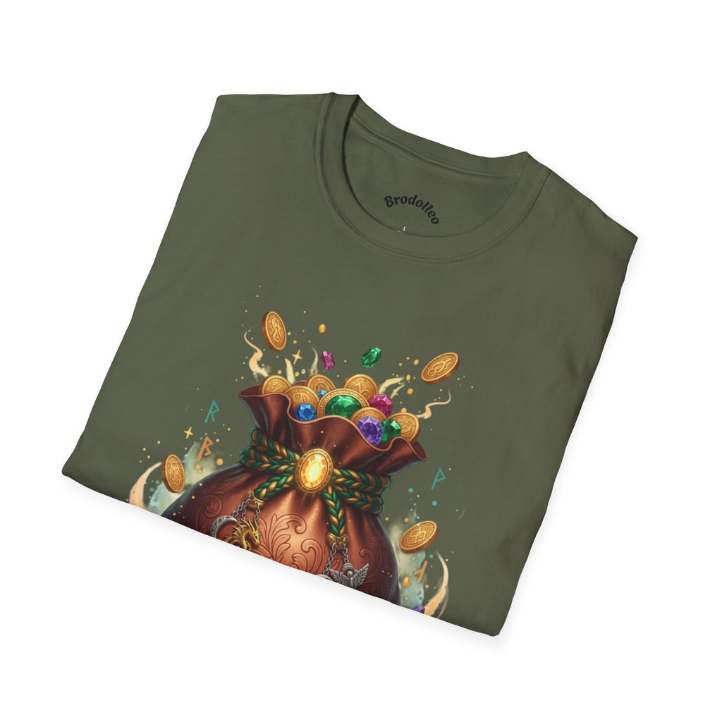 Treasure Pouch T-Shirt — Gold Coins & Gems Fantasy Graphic Tee
