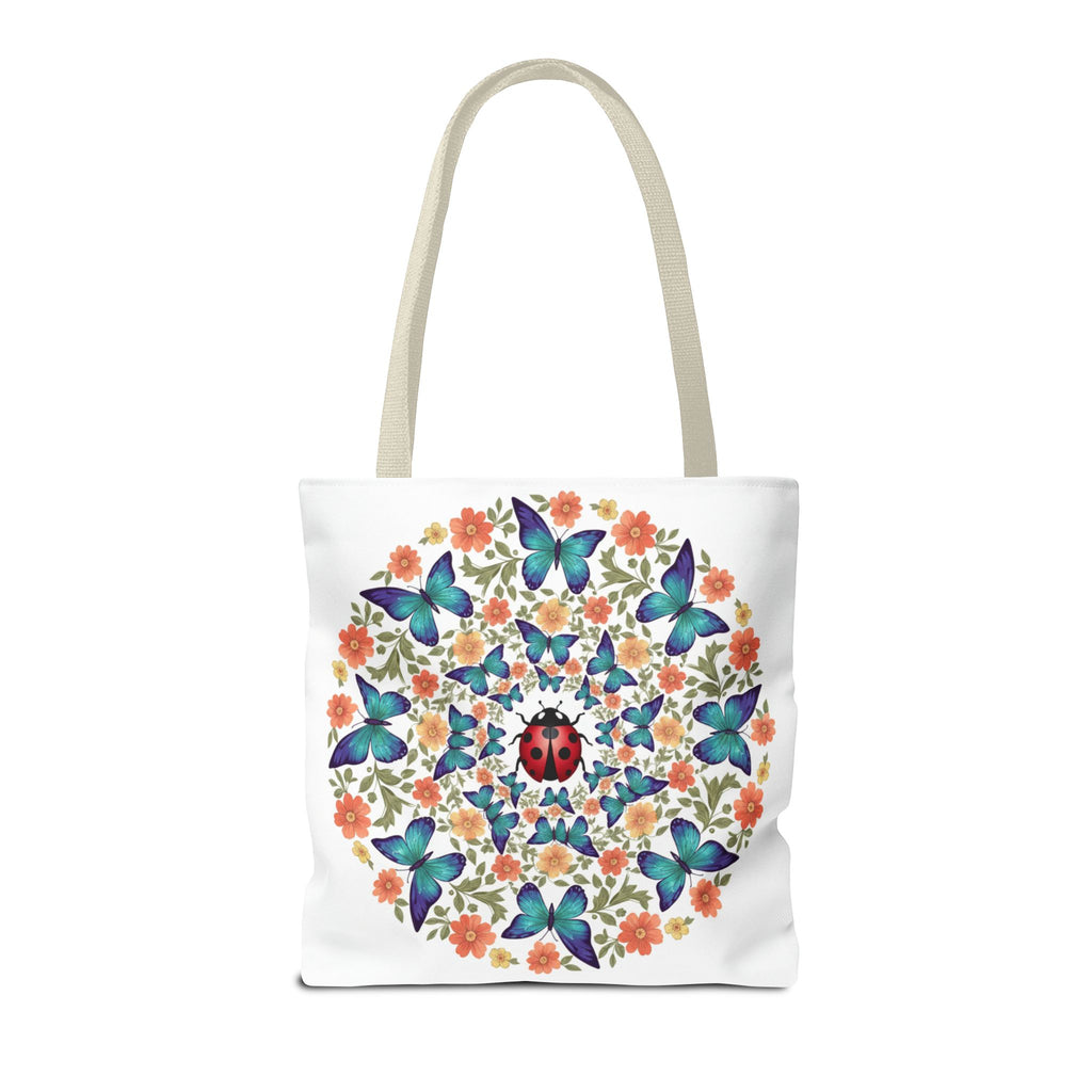 Butterfly & Ladybug Floral Tote Bag – Boho Mandala AOP Beach & Market Bag