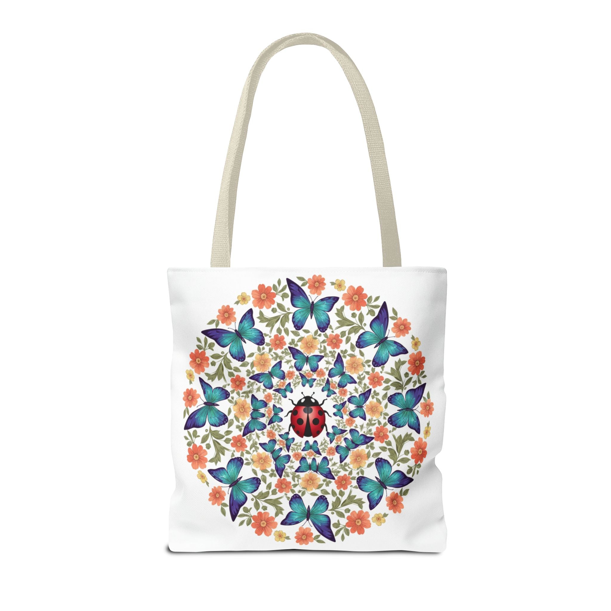 Butterfly & Ladybug Floral Tote Bag – Boho Mandala AOP Beach & Market Bag