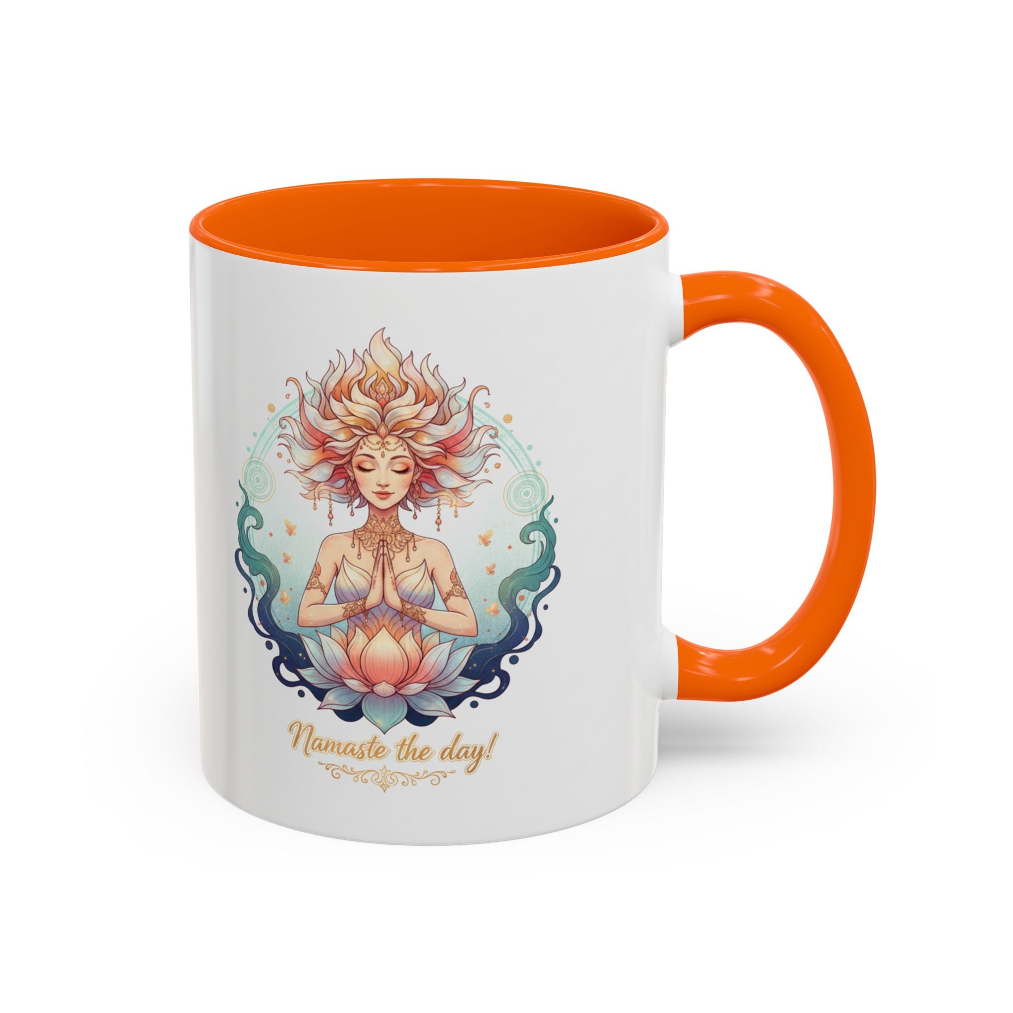 Namaste the Day Yoga Coffee Mug — Lotus Meditation Accent Mug (11/15oz)
