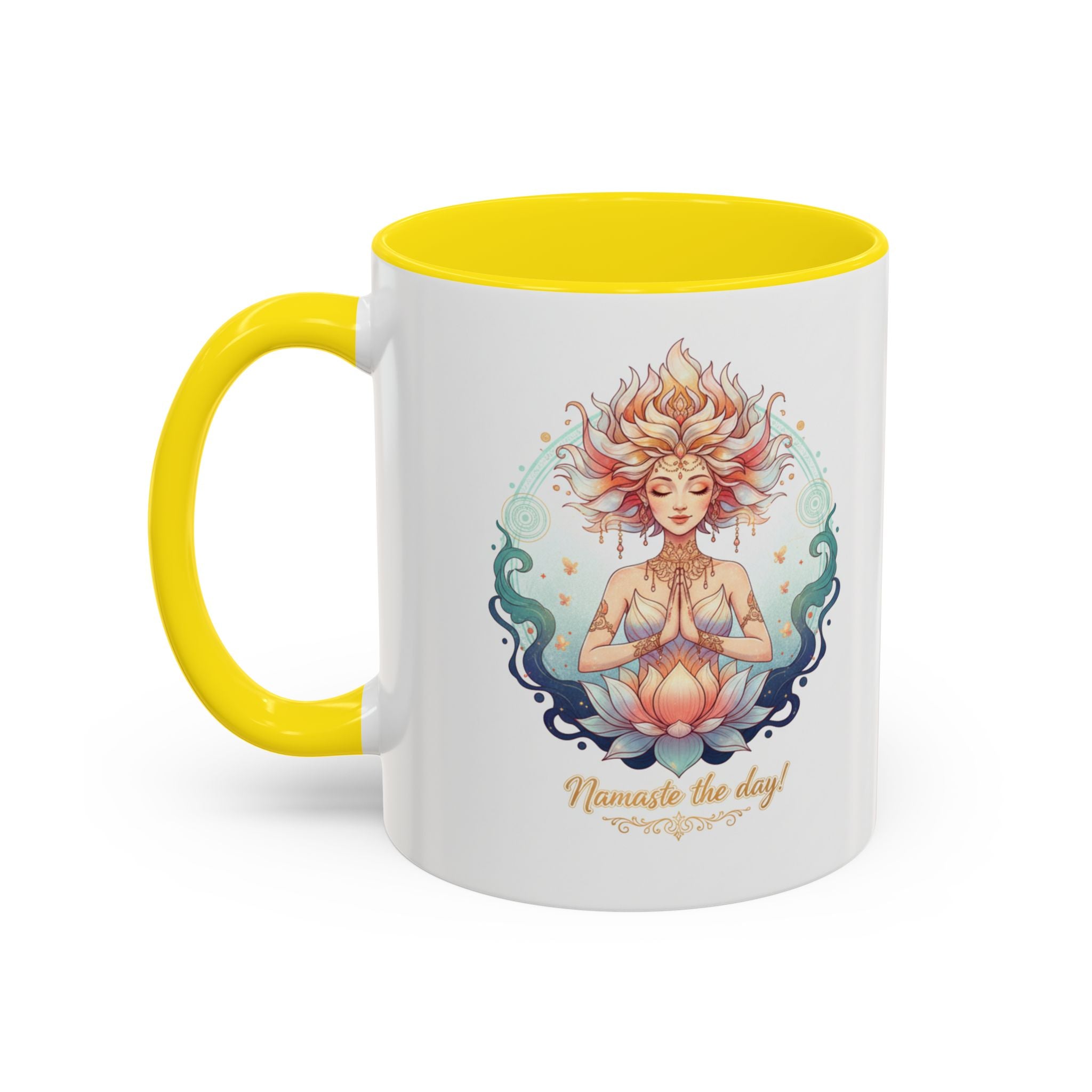 Namaste the Day Yoga Coffee Mug — Lotus Meditation Accent Mug (11/15oz)