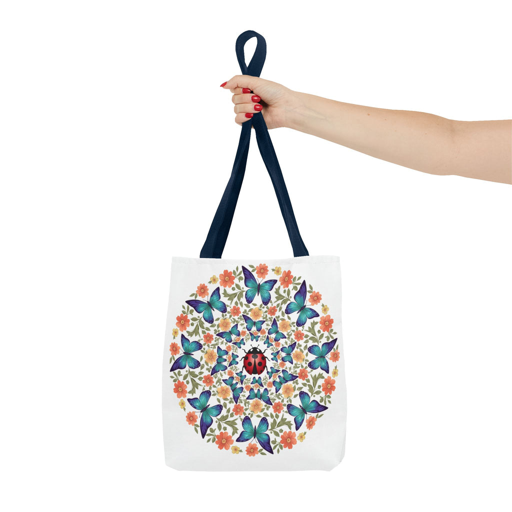 Butterfly & Ladybug Floral Tote Bag – Boho Mandala AOP Beach & Market Bag