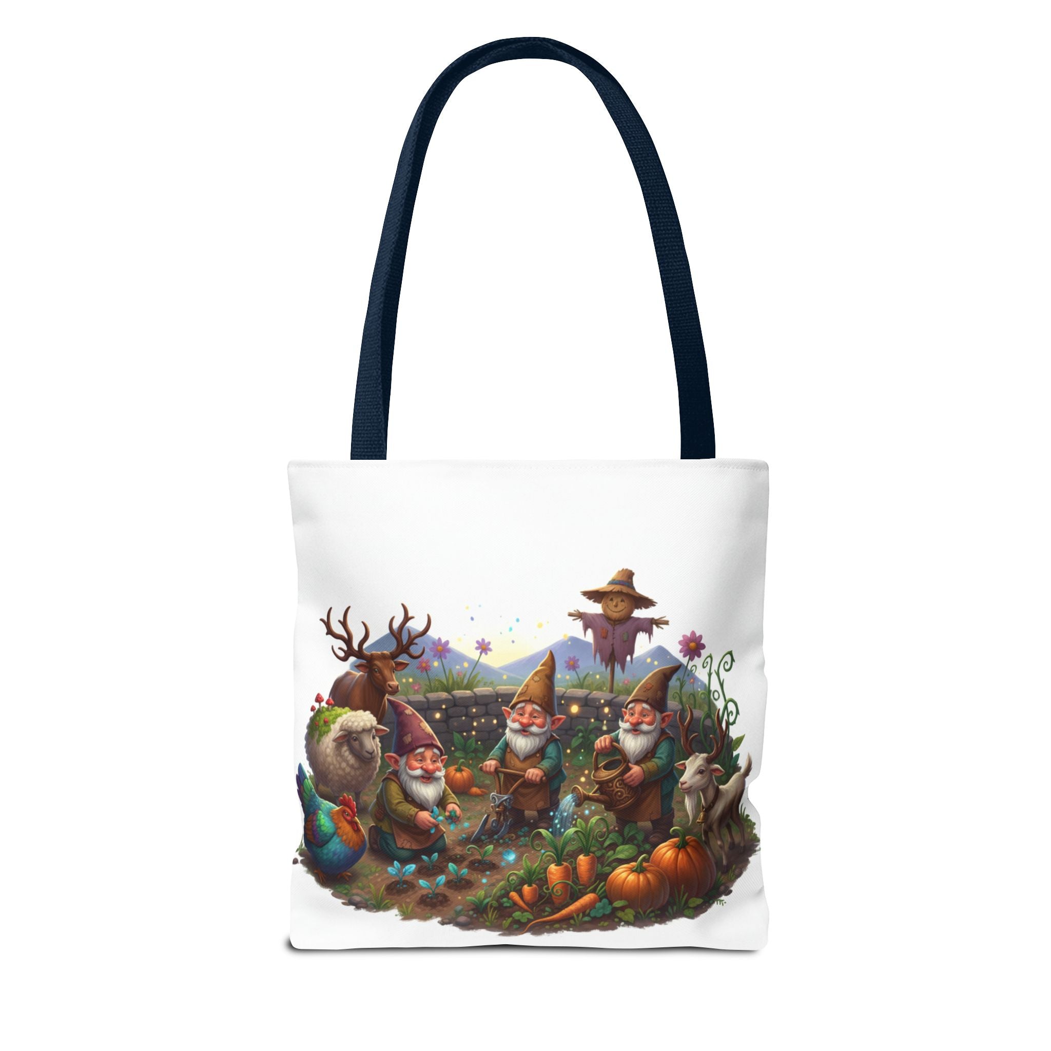 Gnome Garden Tote Bag — Whimsical Gnome & Pumpkin Illustration AOP Tote