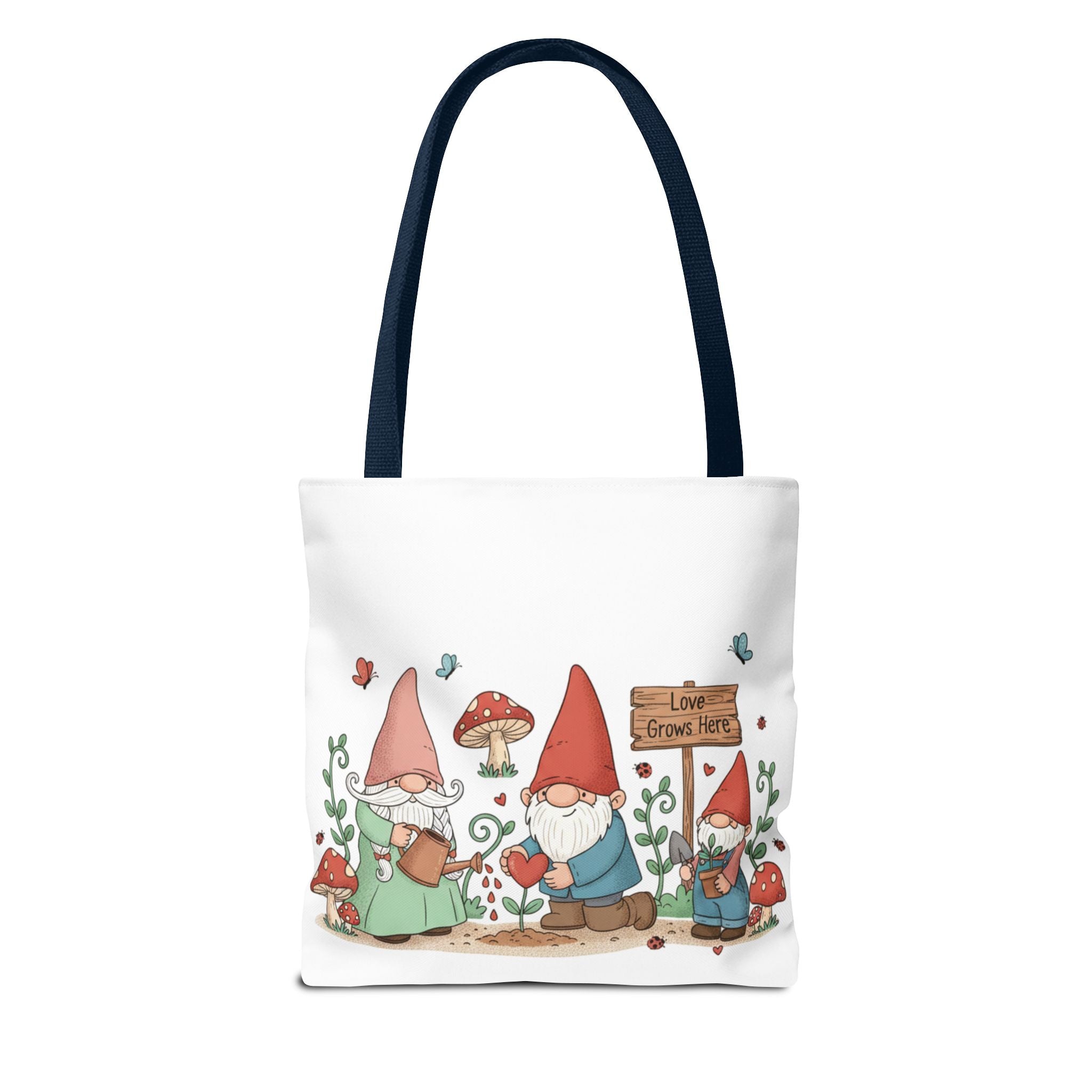 Gnome Garden Tote Bag — Cute Gardening Gnomes "Love Grows Here" Canvas Tote