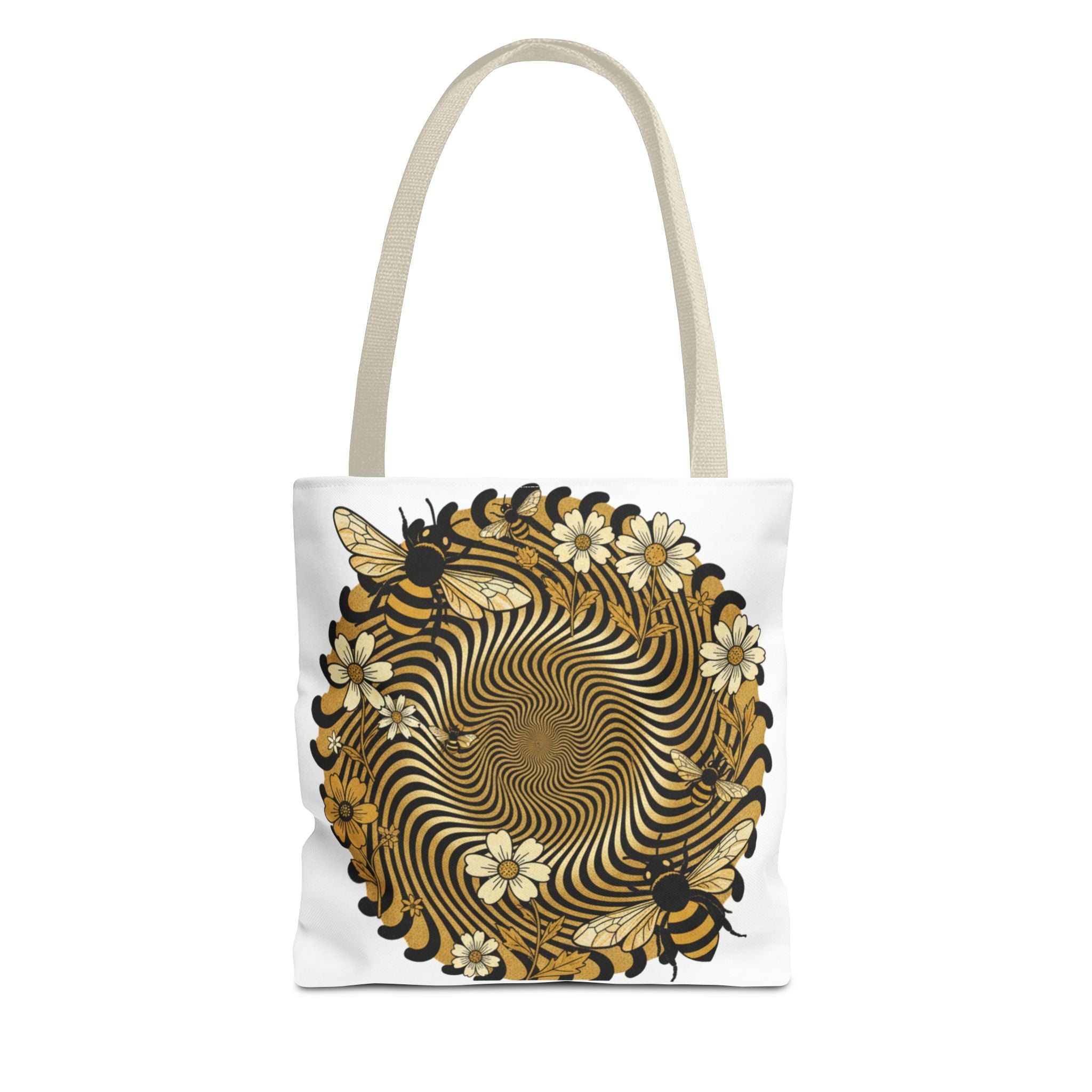 Bee Floral Spiral Tote Bag — Vintage Honeybee Floral Swirl Design