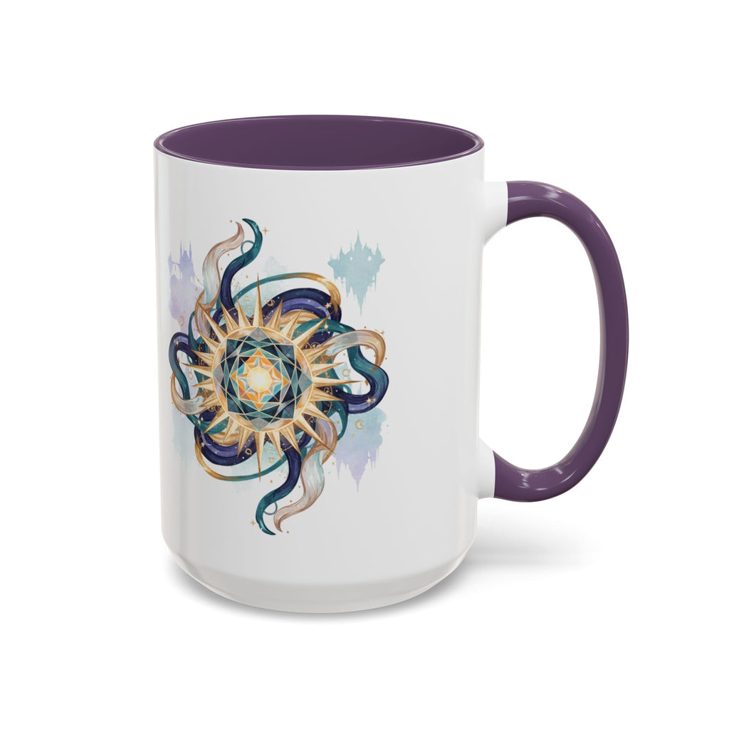 Celestial Nautilus Accent Coffee Mug — Ocean Sun Compass Art (11/15oz)