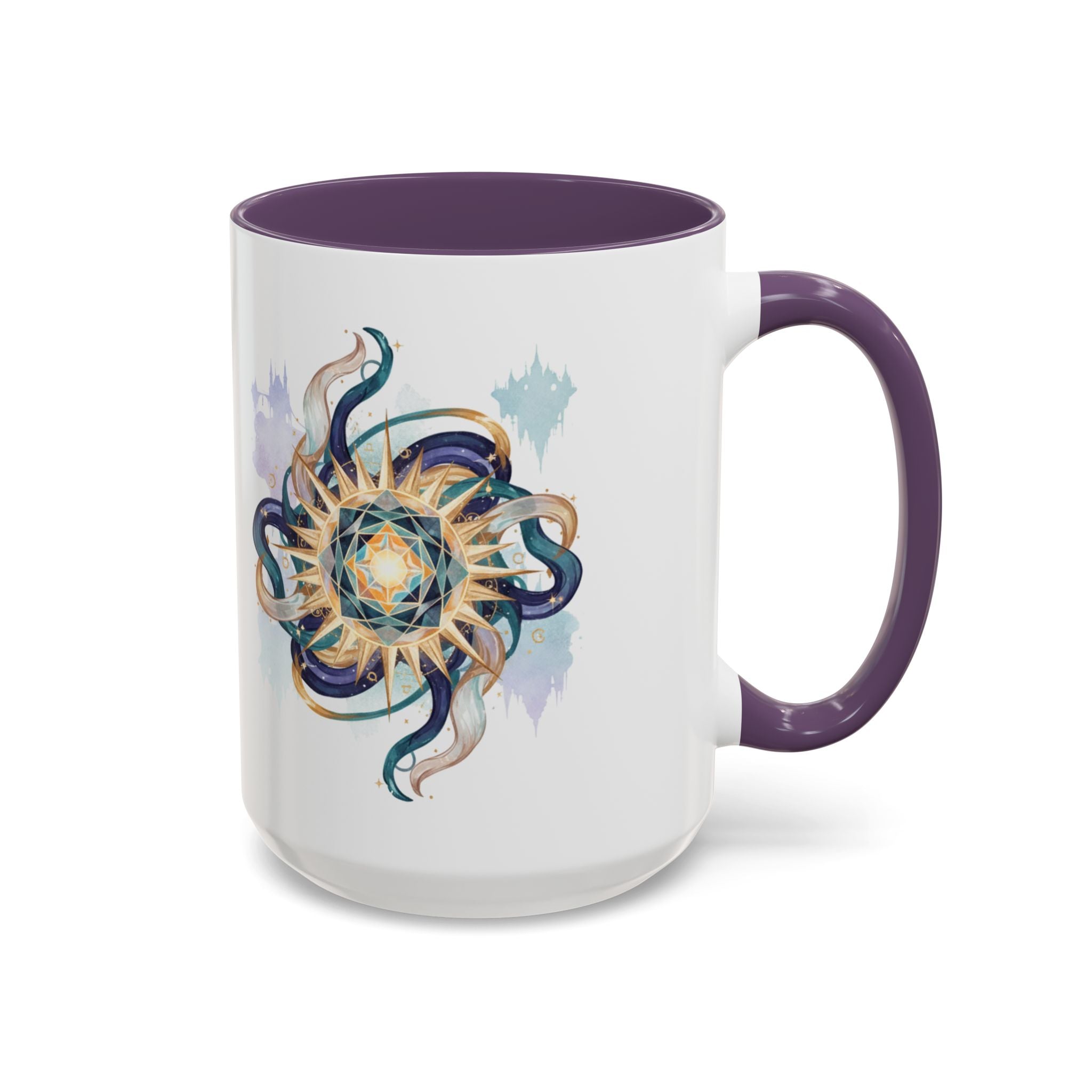 Celestial Nautilus Accent Coffee Mug — Ocean Sun Compass Art (11/15oz)