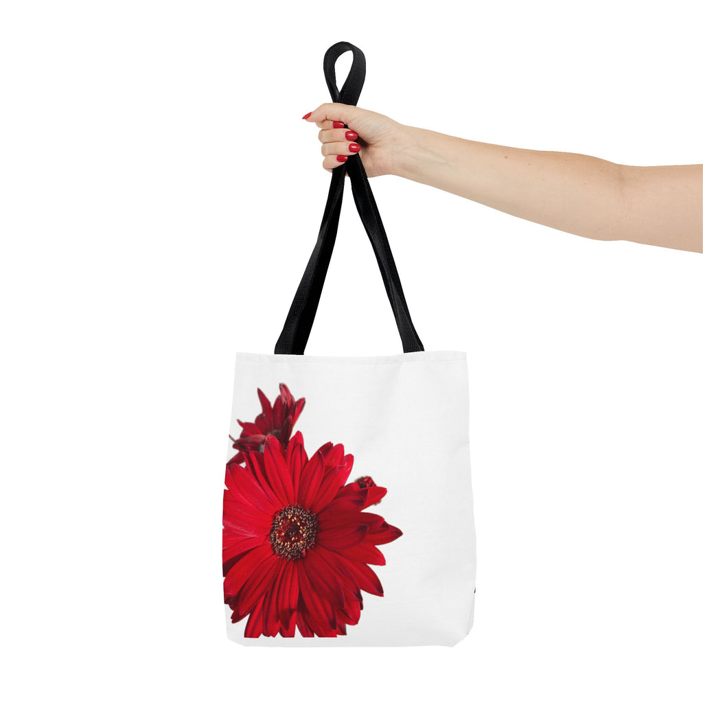 Red Gerbera Floral Tote Bag – Bright Daisy Print Canvas Tote