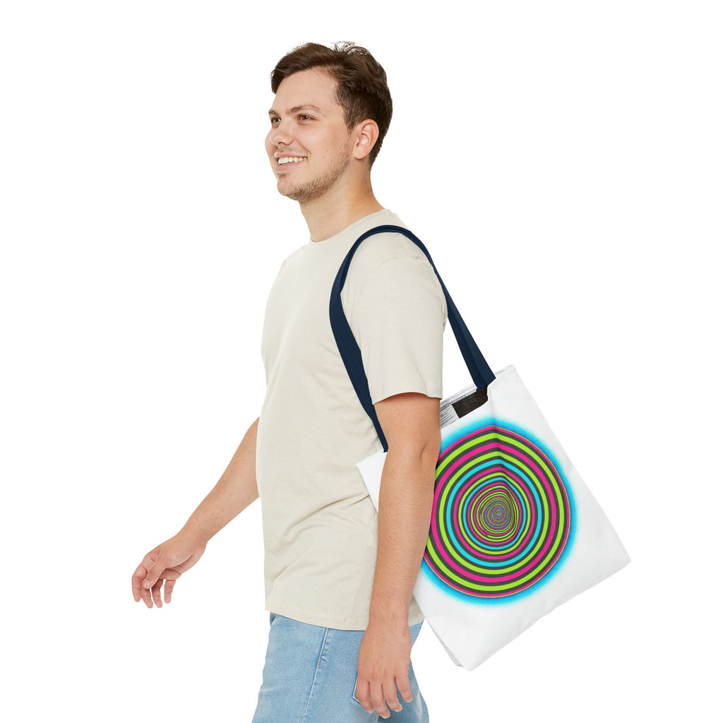 Psychedelic Spiral Tote Bag — Colorful Vortex All-Over Print Tote