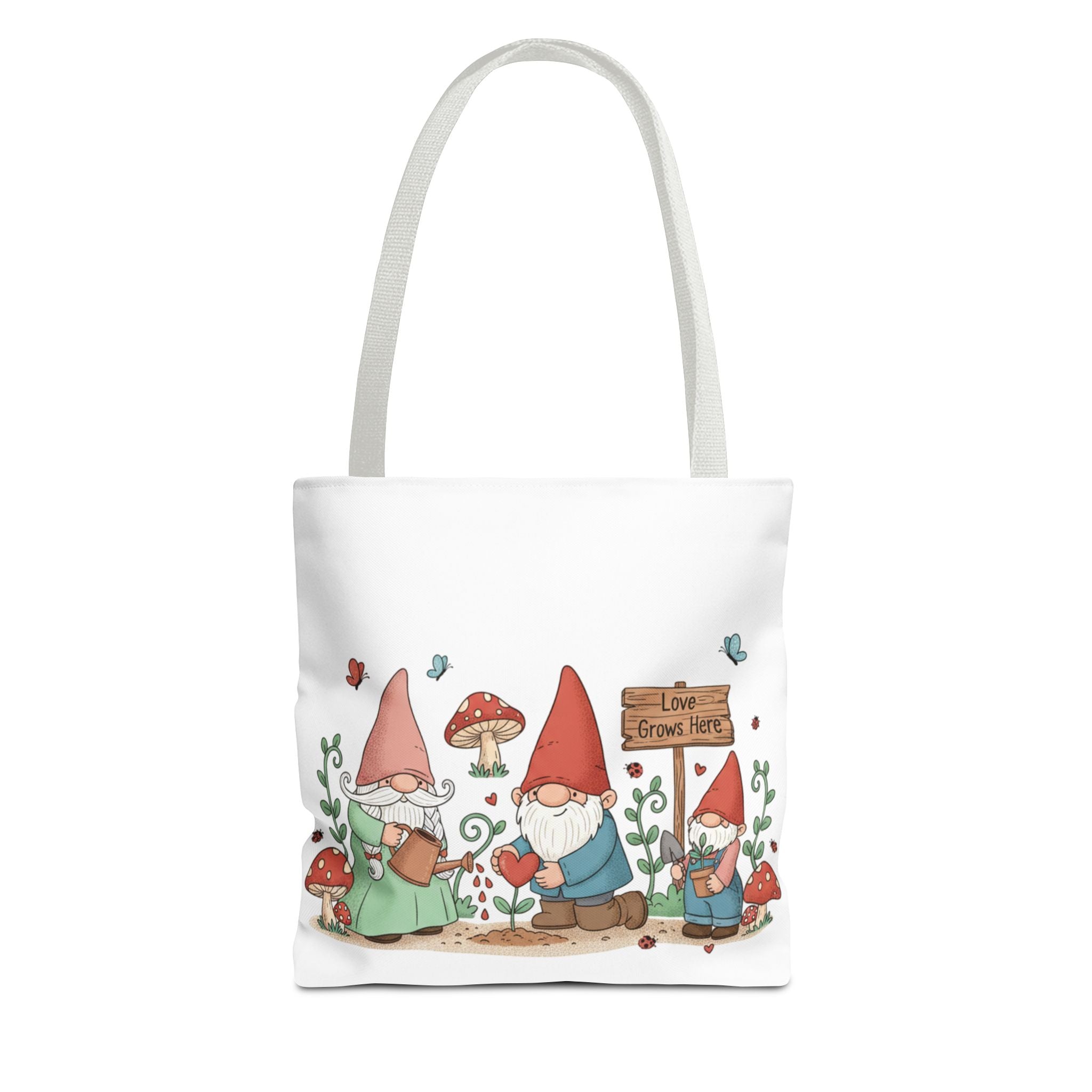 Gnome Garden Tote Bag — Cute Gardening Gnomes "Love Grows Here" Canvas Tote
