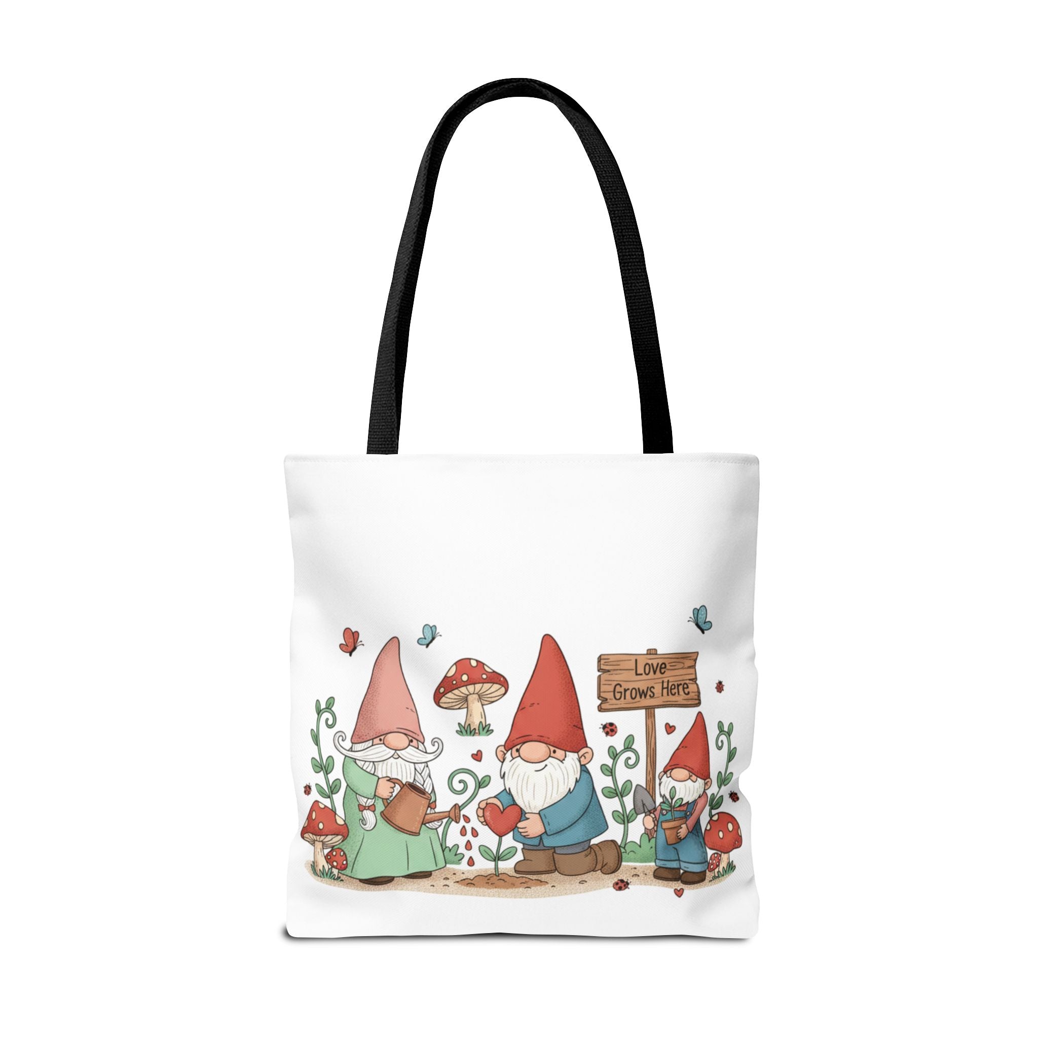 Gnome Garden Tote Bag — Cute Gardening Gnomes "Love Grows Here" Canvas Tote