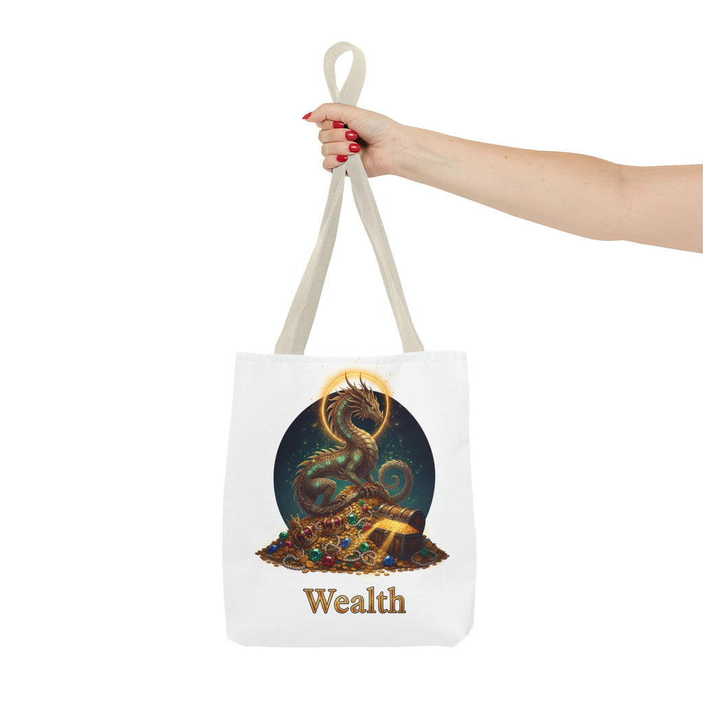 Wealth Dragon Tote Bag — Fantasy Dragon Treasure Illustration Tote