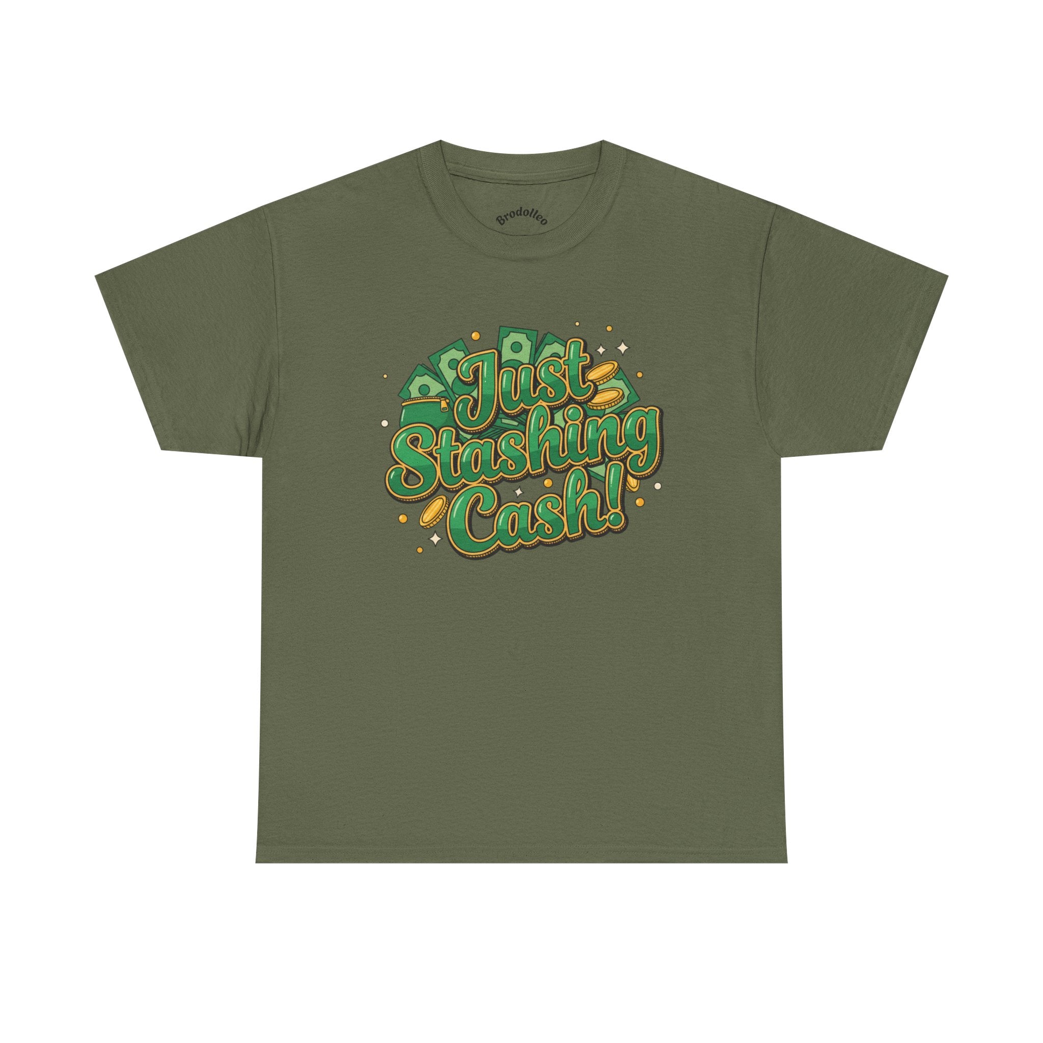T‑Shirt — “Just Stashing Cash!” Retro Script Money Graphic Tee