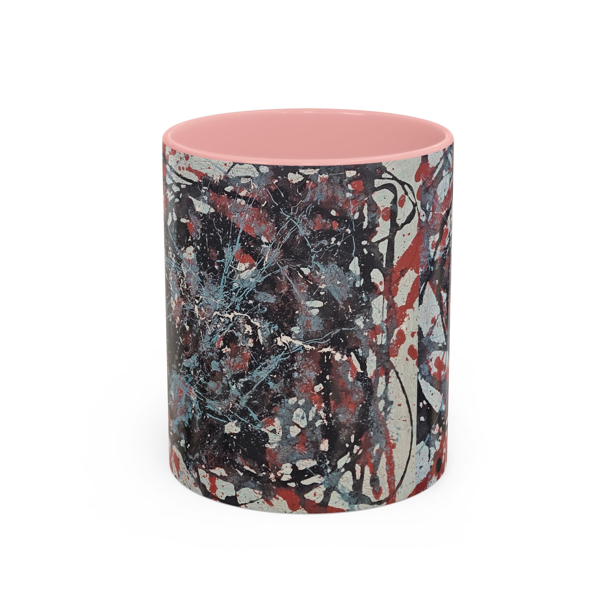 Abstract Splatter Accent Coffee Mug — Red, Black & White Artistic Design (11/15oz)