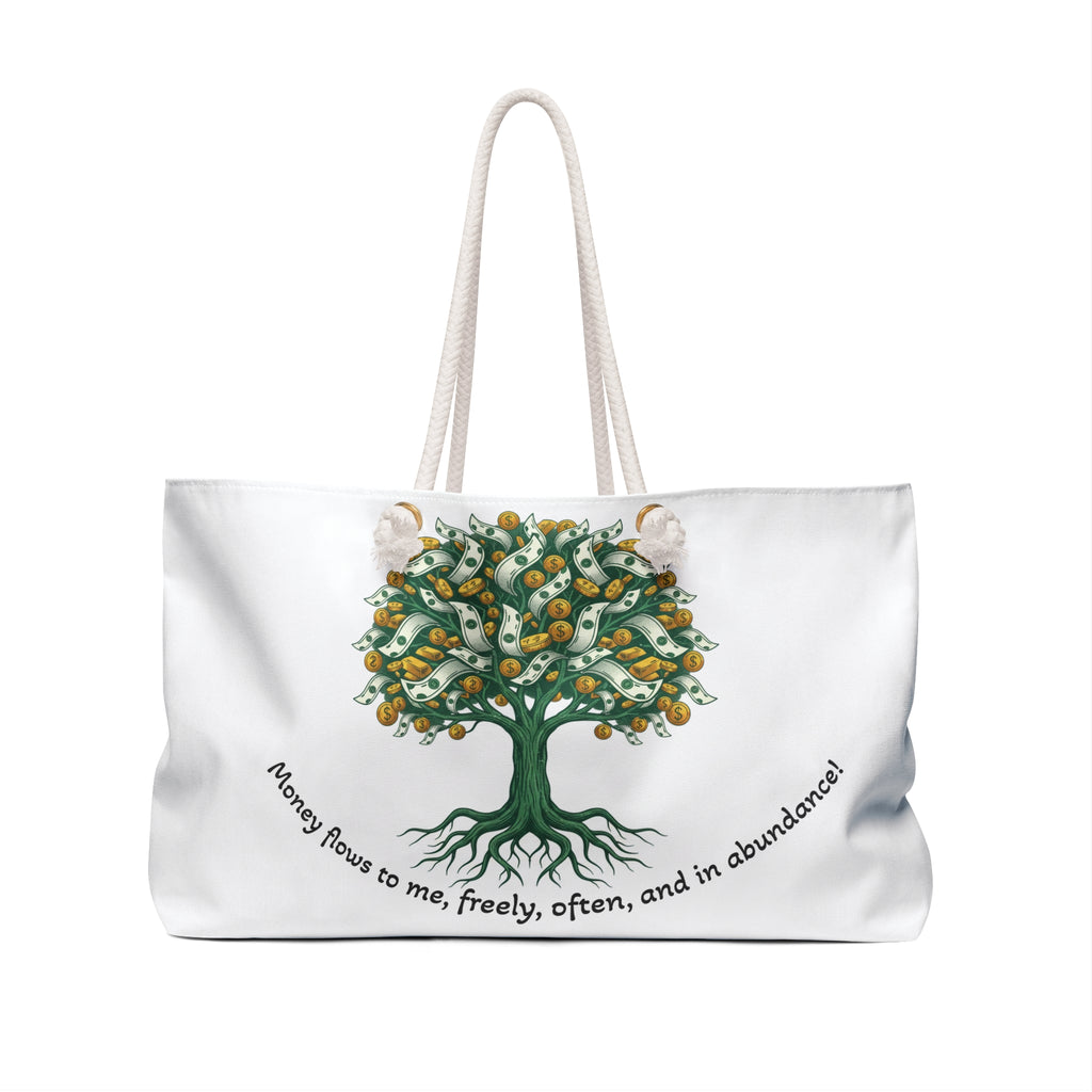 Affirmation Money Tree Weekender Bag — "Money flows to me, freely, often, and in abundance"