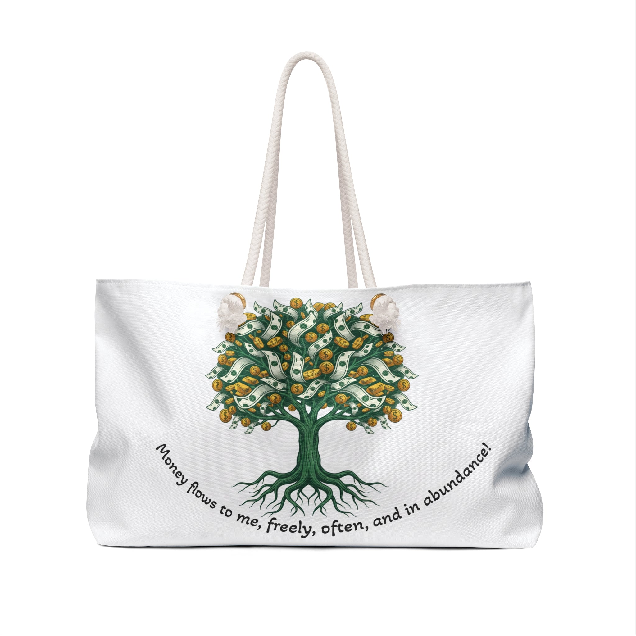 Affirmation Money Tree Weekender Bag — "Money flows to me, freely, often, and in abundance"
