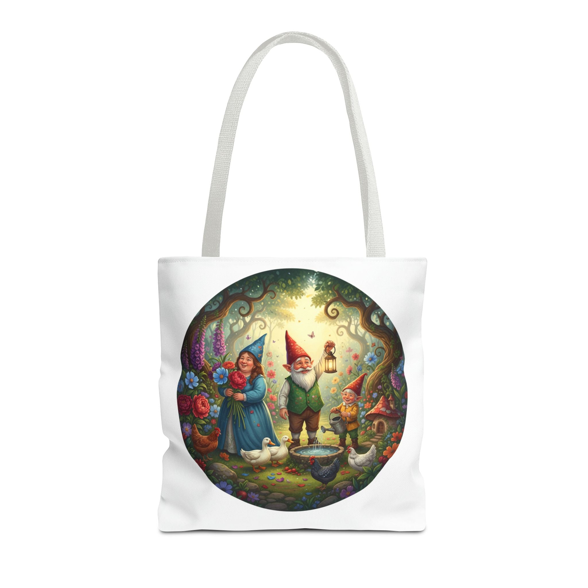 Gnome Garden Tote Bag — Whimsical Fairy Tale Circle Art