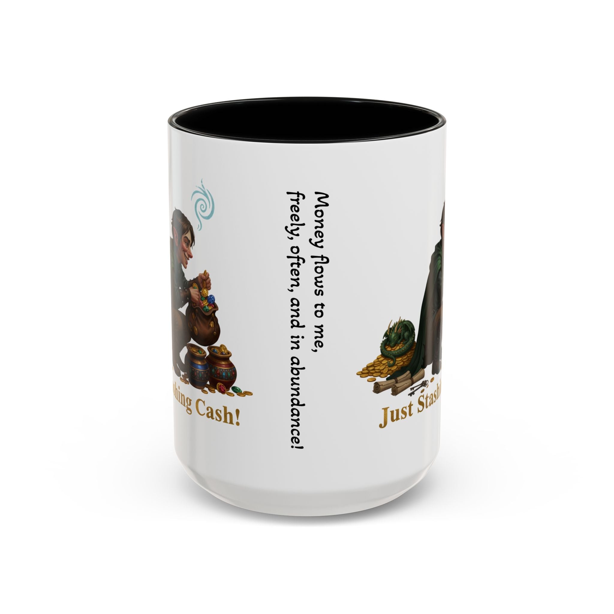 Accent Coffee Mug — "Just Stashing Cash!" Fantasy Gnome Money Mug (11/15oz)