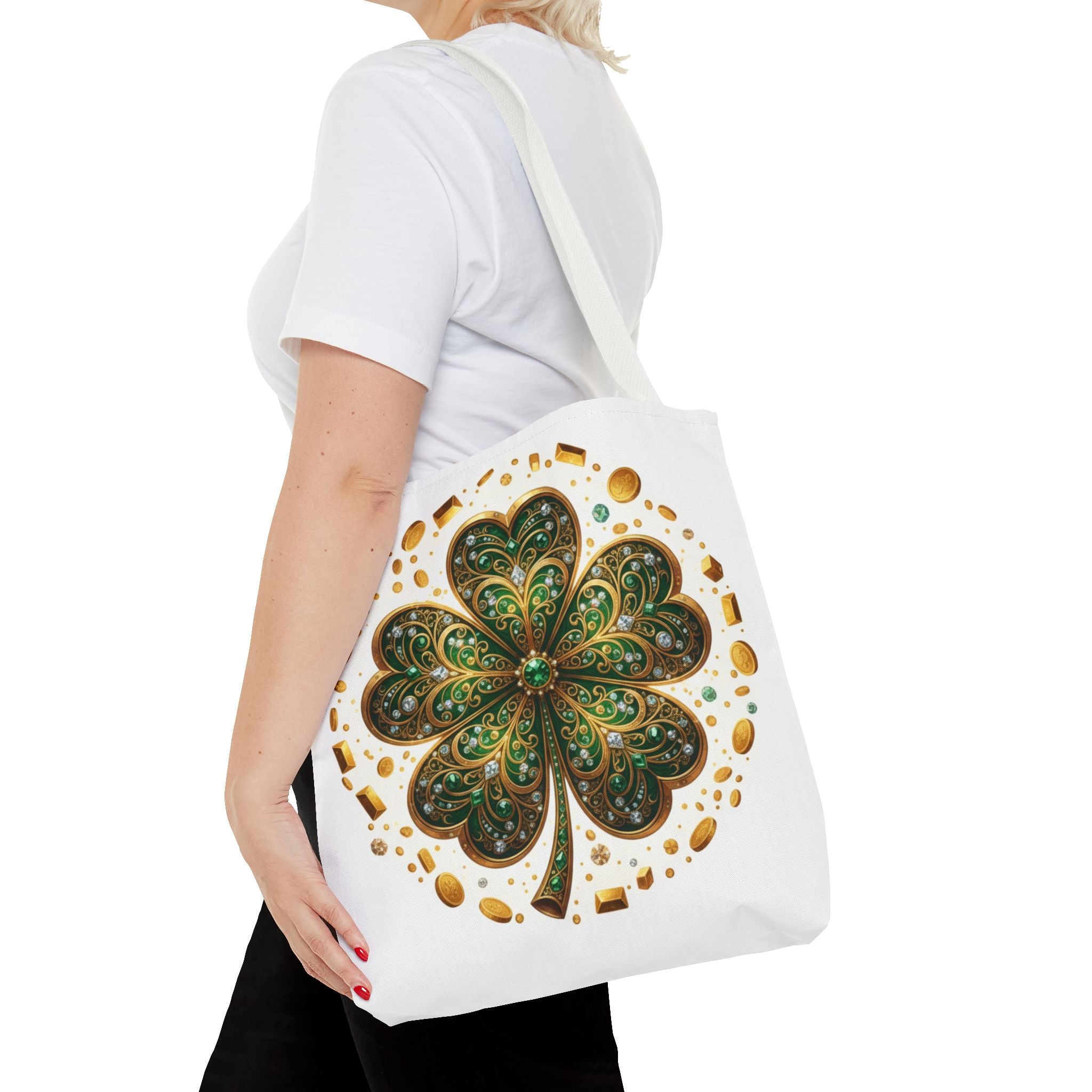 Celtic Shamrock Tote Bag — Green Four-Leaf Clover St. Patrick’s Day All-Over Print
