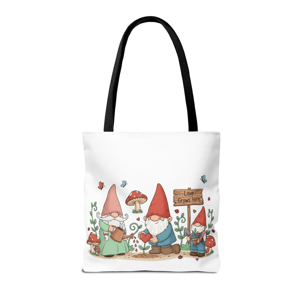 Gnome Garden Tote Bag — Cute Gardening Gnomes "Love Grows Here" Canvas Tote