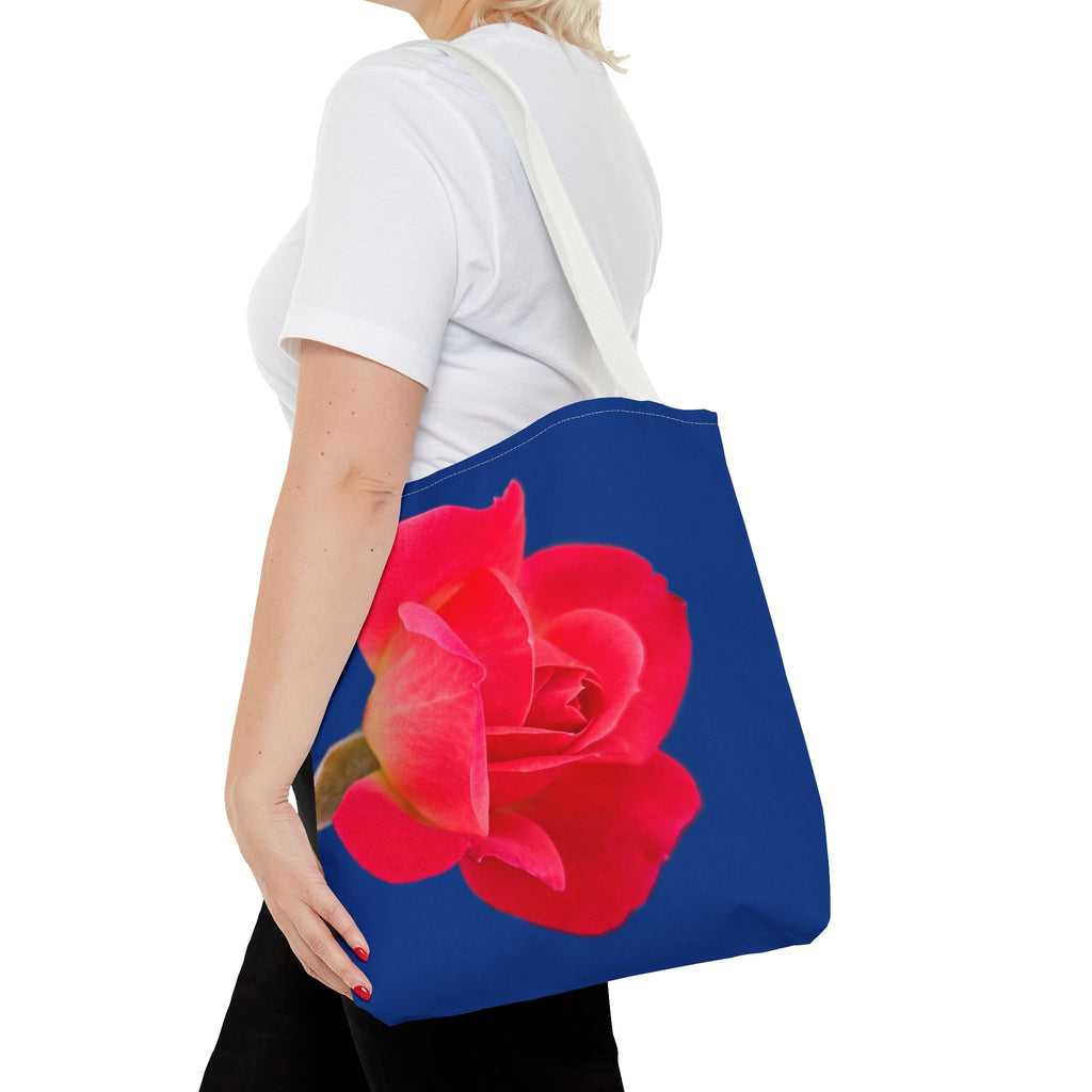 Pink Rose Floral Tote Bag – Vibrant Blue Background AOP