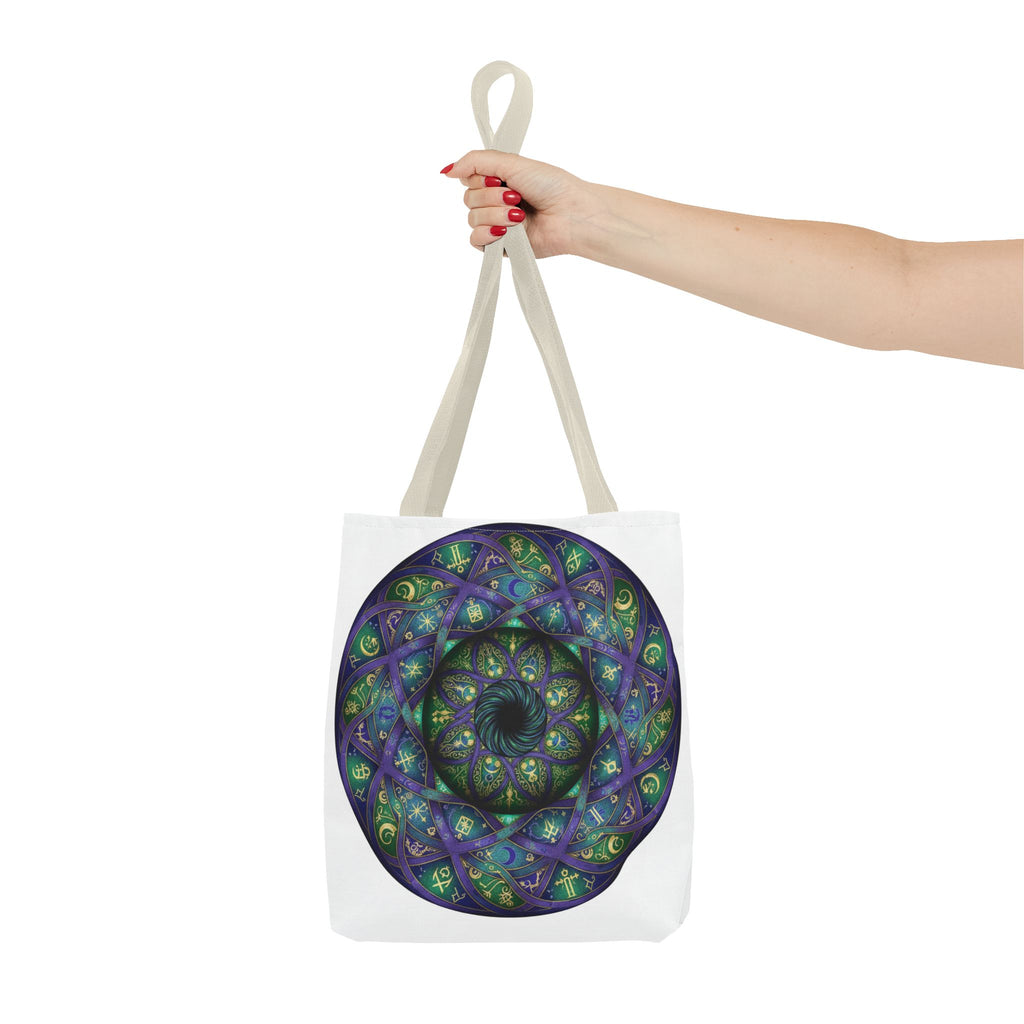 Mystic Mandala Tote Bag — Purple Green Spiral All-Over Print