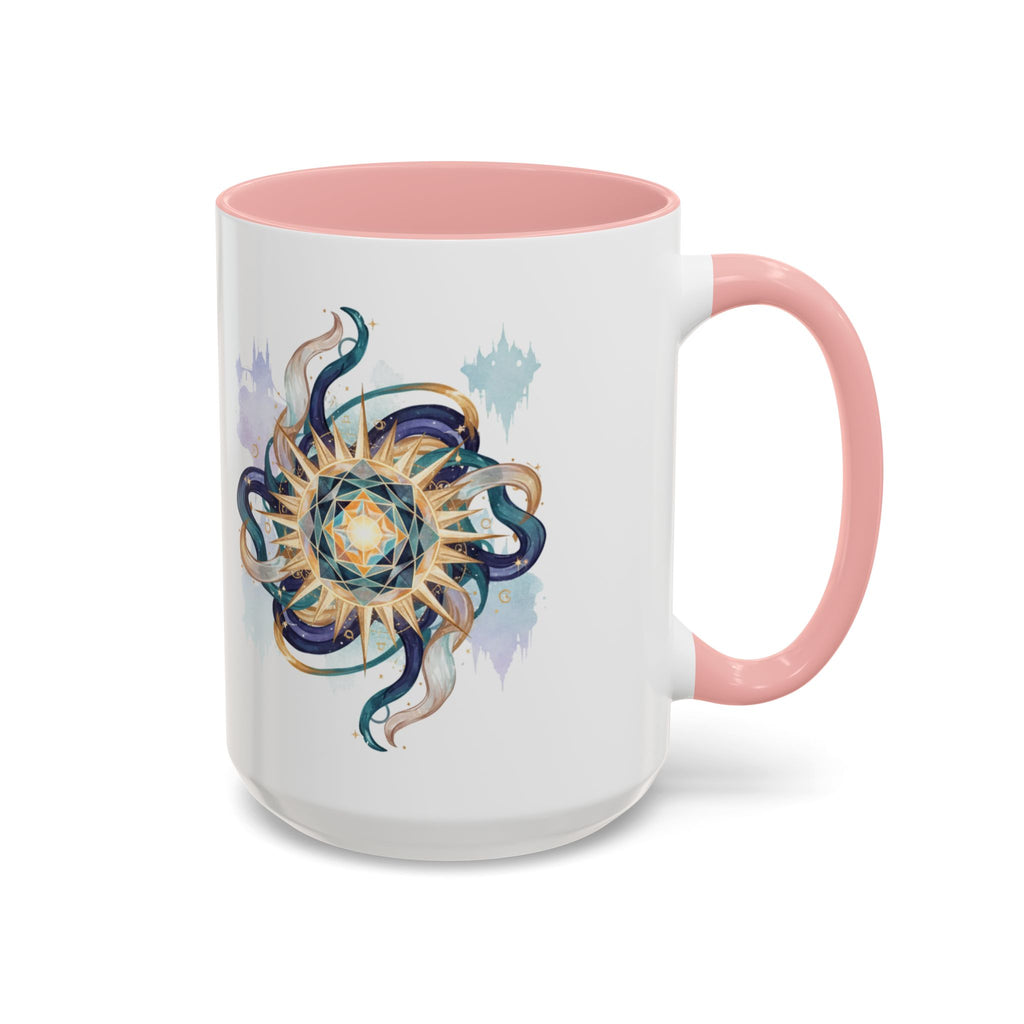 Celestial Nautilus Accent Coffee Mug — Ocean Sun Compass Art (11/15oz)