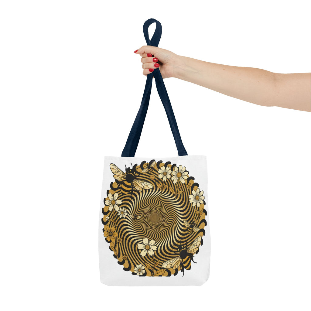Bee Floral Spiral Tote Bag — Vintage Honeybee Floral Swirl Design