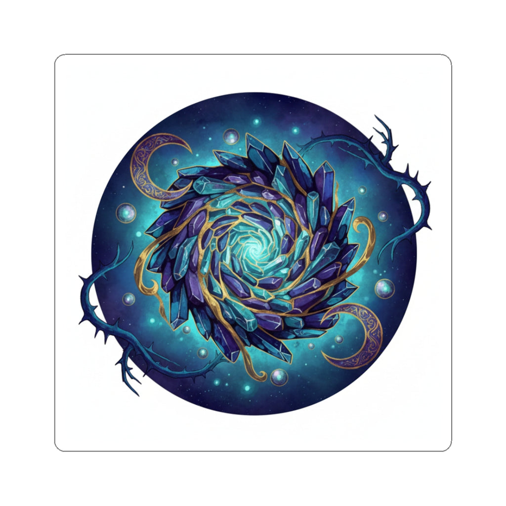Mystic Crystal Spiral Sticker — Cosmic Blue Kiss-Cut Decal