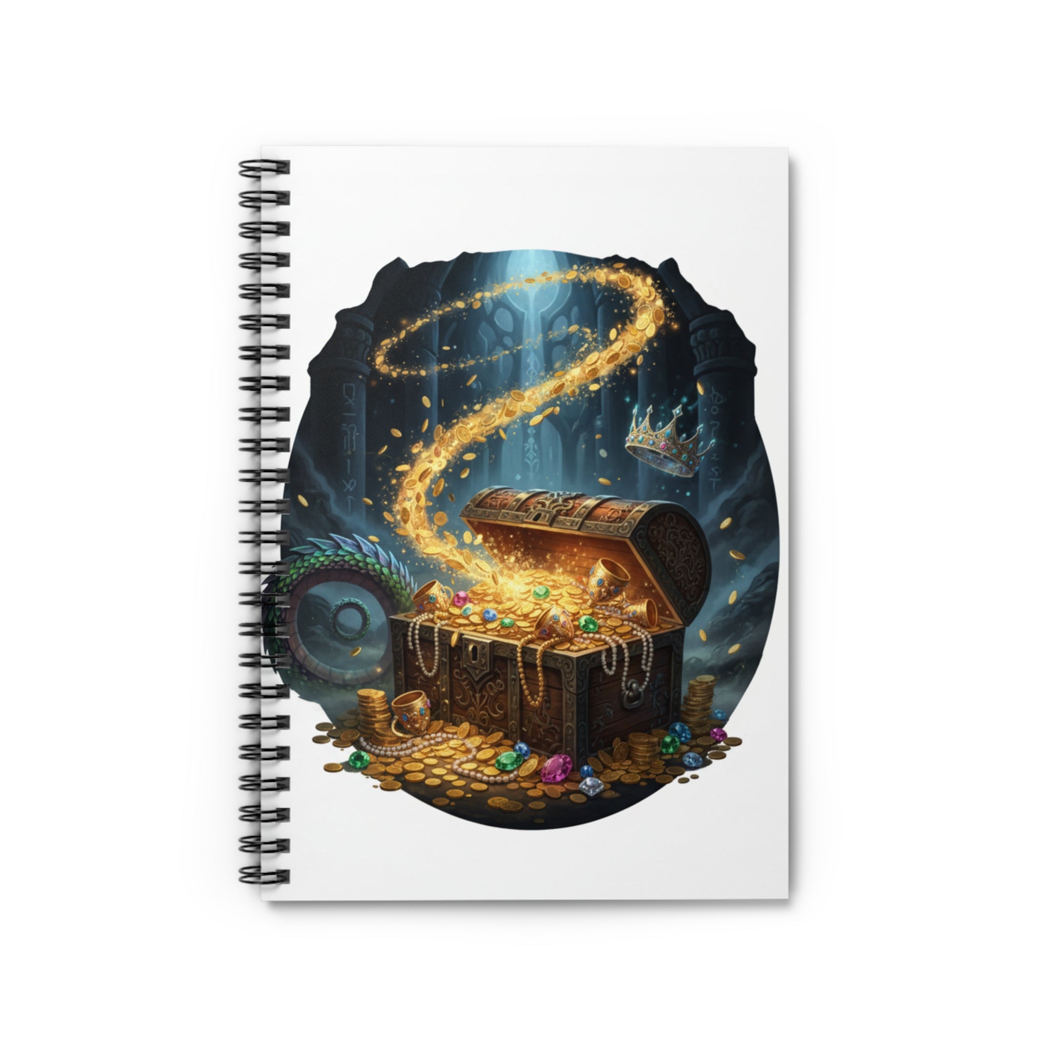 Treasure Chest Spiral Notebook — Fantasy Pirate Gold Journal (Ruled)
