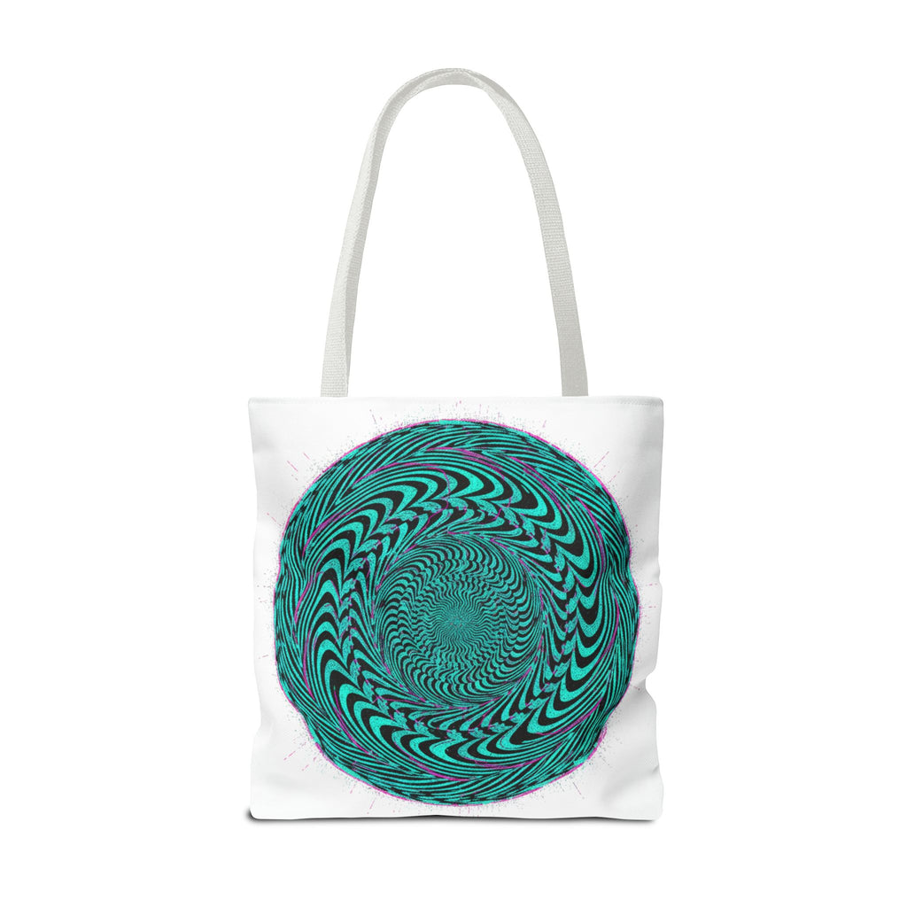 Psychedelic Spiral Tote Bag — Teal Optical Illusion All-Over Print