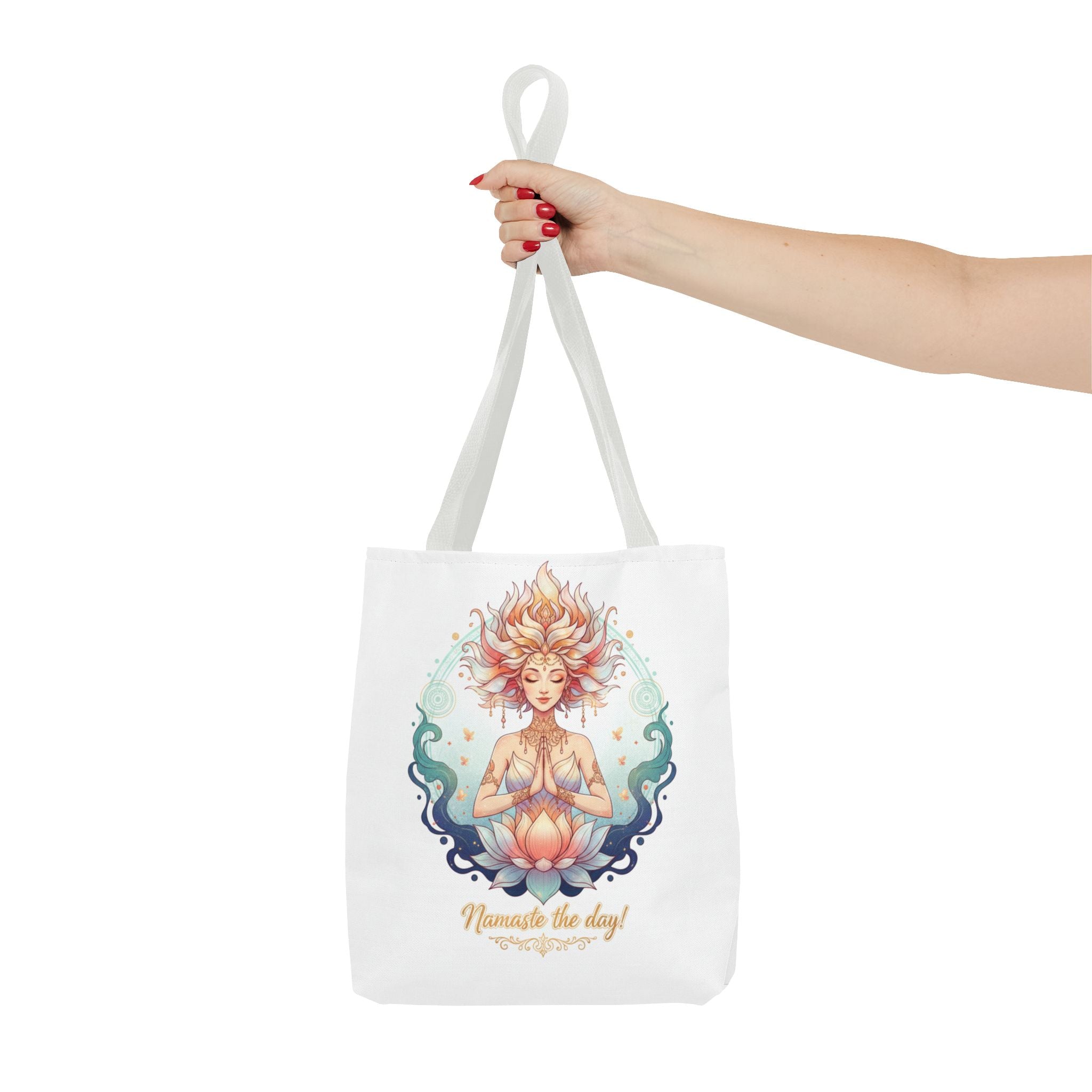 Yoga Lotus Tote Bag — "Namaste the day!" Meditation Canvas Tote