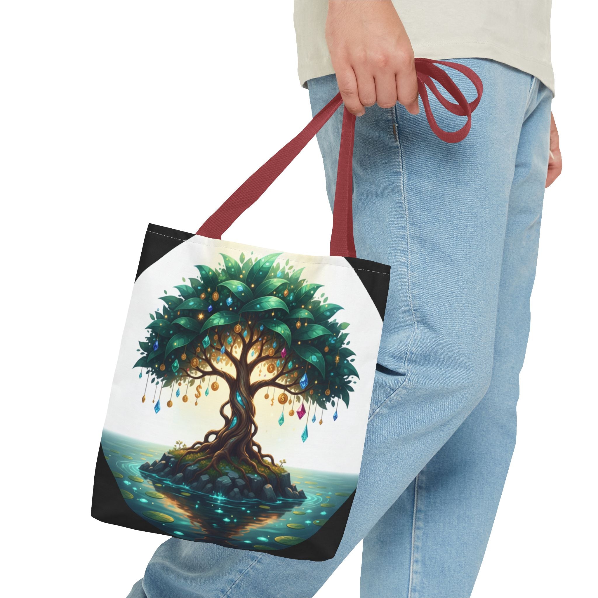 Enchanted Tree Tote Bag - Mystical Gem-Decorated Tree All-Over Print