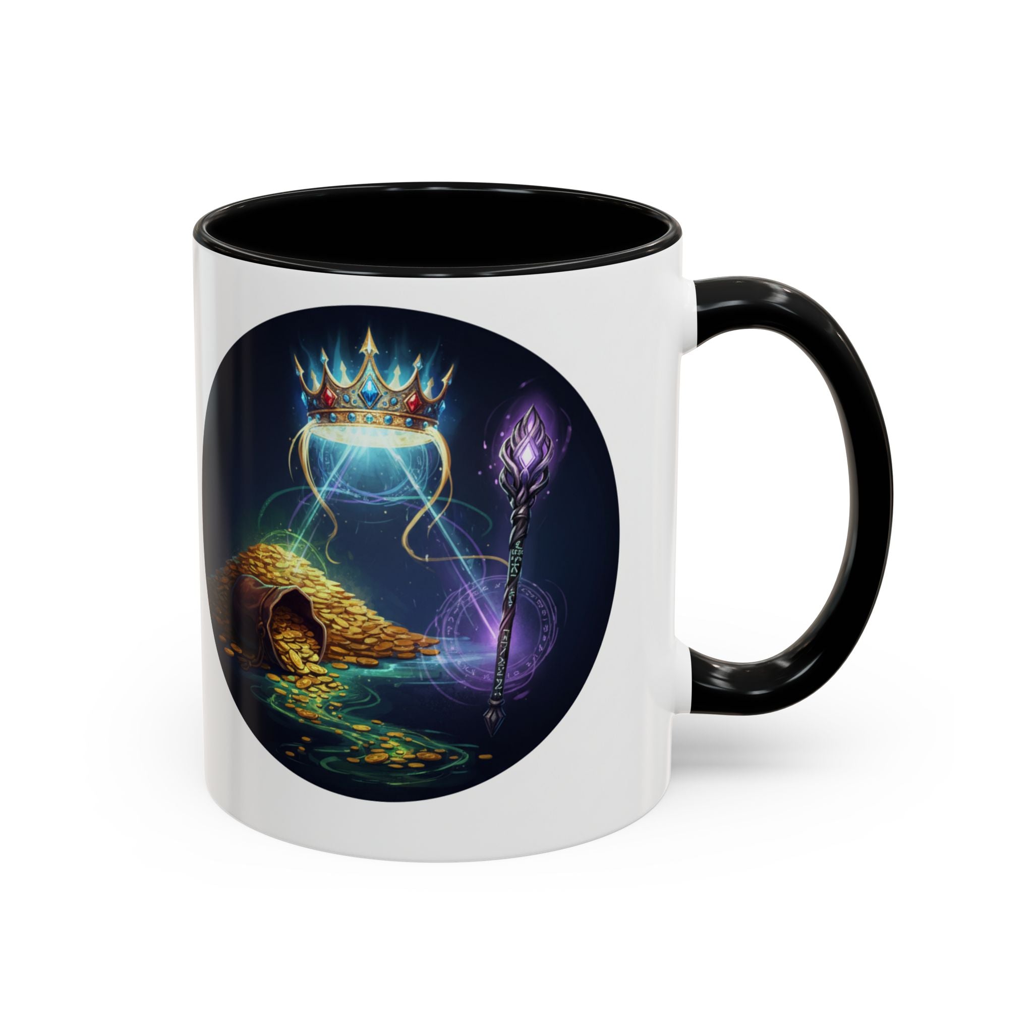 Magic Crown Coffee Mug — Fantasy Wizard Staff & Spilled Gold Accent Mug (11/15 oz)