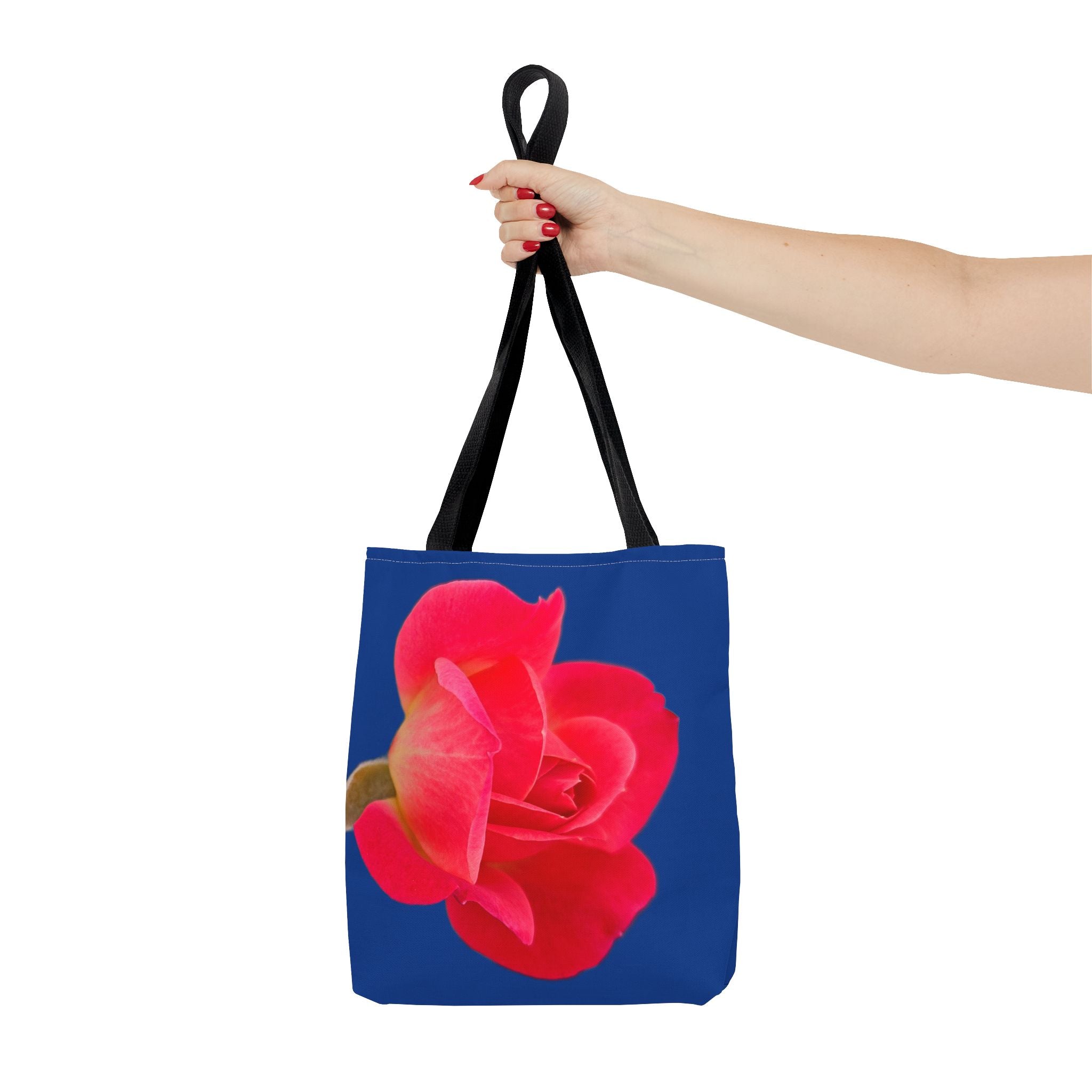 Pink Rose Floral Tote Bag – Vibrant Blue Background AOP