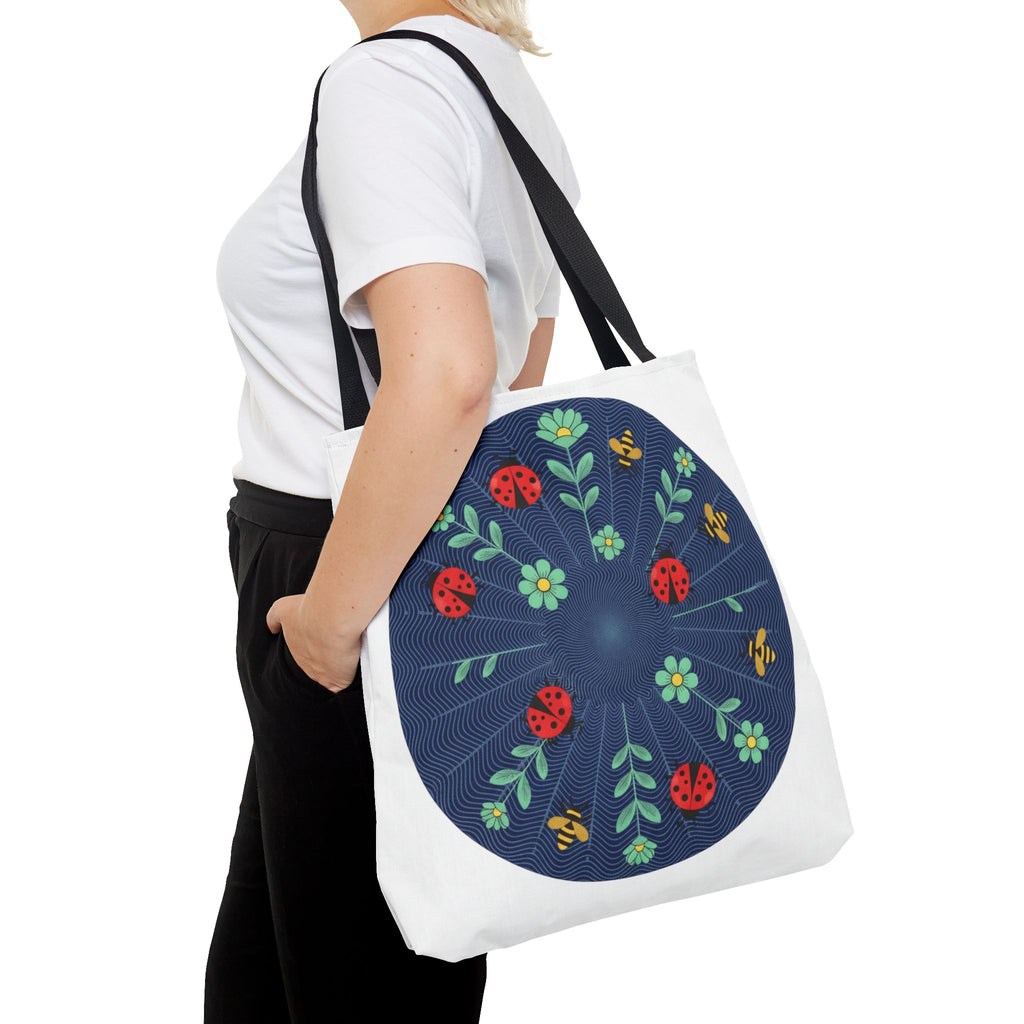 Ladybug Garden Tote Bag — Floral Circular Print AOP Tote