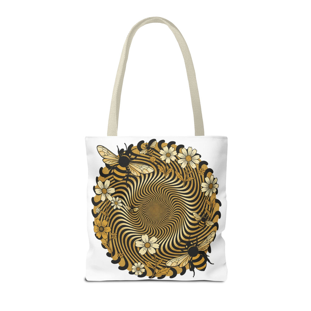 Bee Floral Spiral Tote Bag — Vintage Honeybee Floral Swirl Design