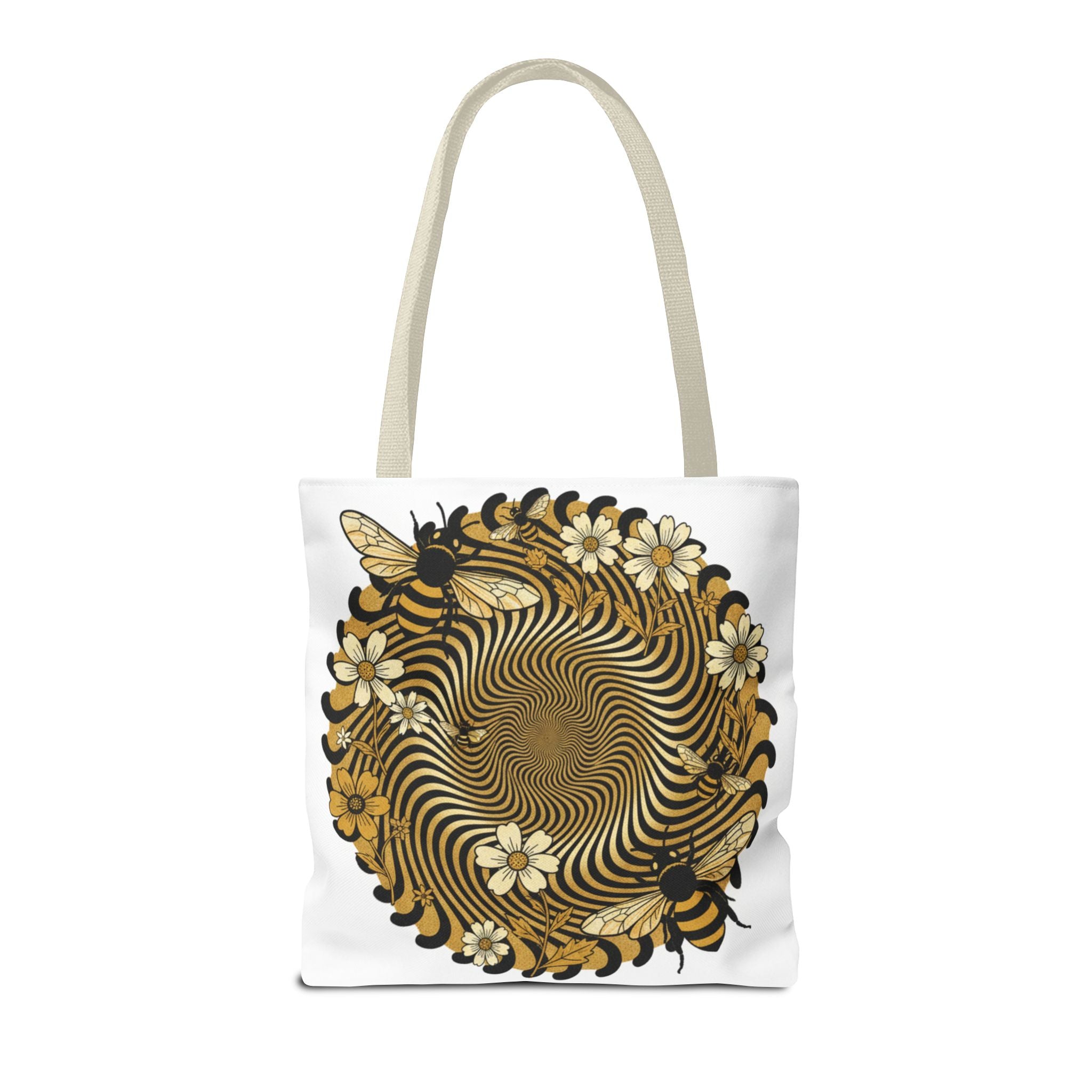 Bee Floral Spiral Tote Bag — Vintage Honeybee Floral Swirl Design