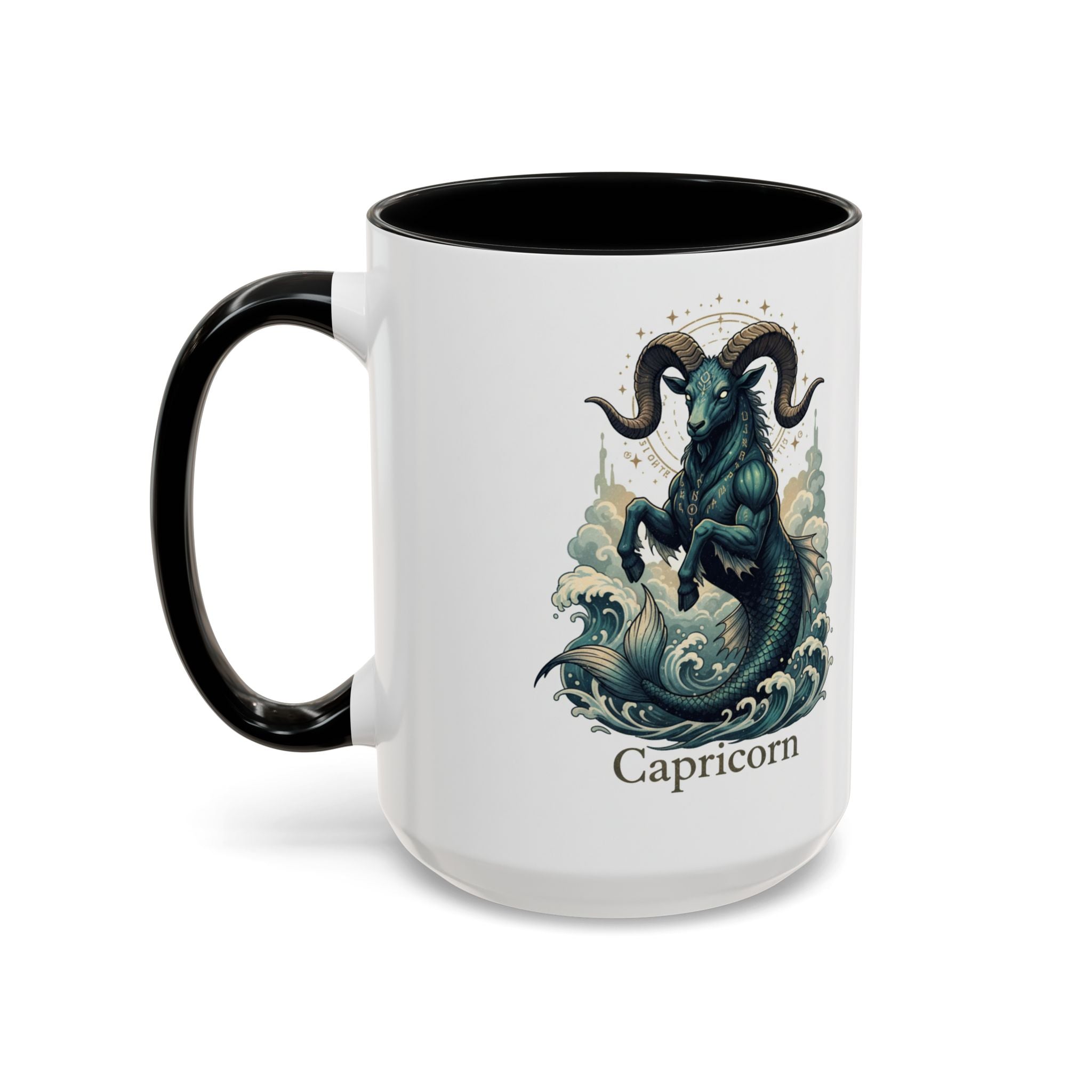 Capricorn Sea-Goat Accent Coffee Mug — Zodiac Astrology Ceramic Gift (11/15oz)