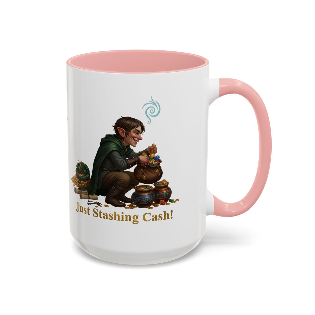 Accent Coffee Mug — "Just Stashing Cash!" Fantasy Gnome Money Mug (11/15oz)