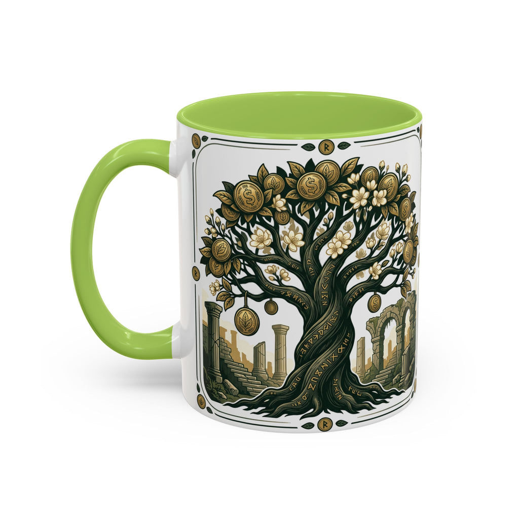 Ornate Tree of Coins Coffee Mug — Gold Ruins Accent Ceramic Mug (11/15oz)