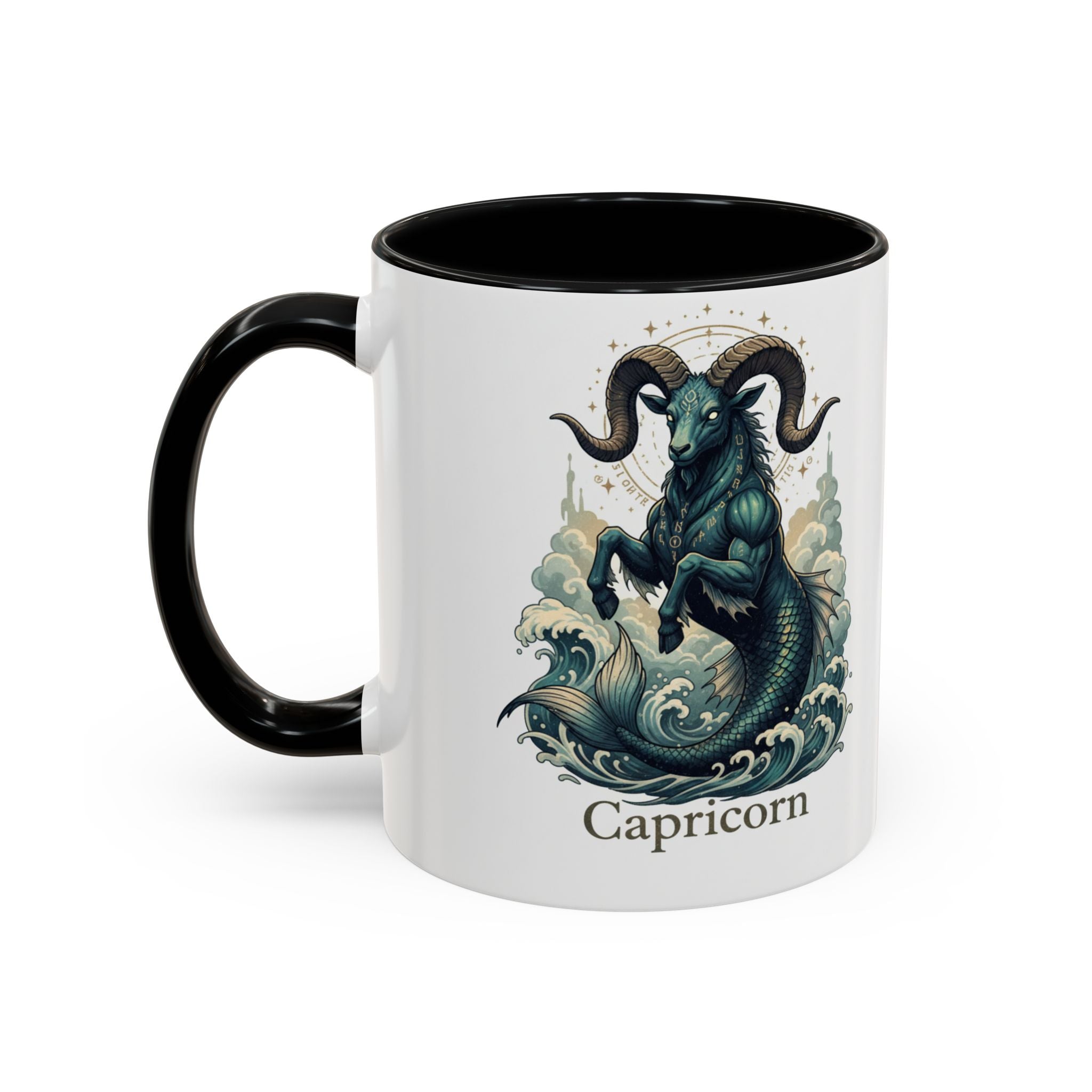 Capricorn Sea-Goat Accent Coffee Mug — Zodiac Astrology Ceramic Gift (11/15oz)