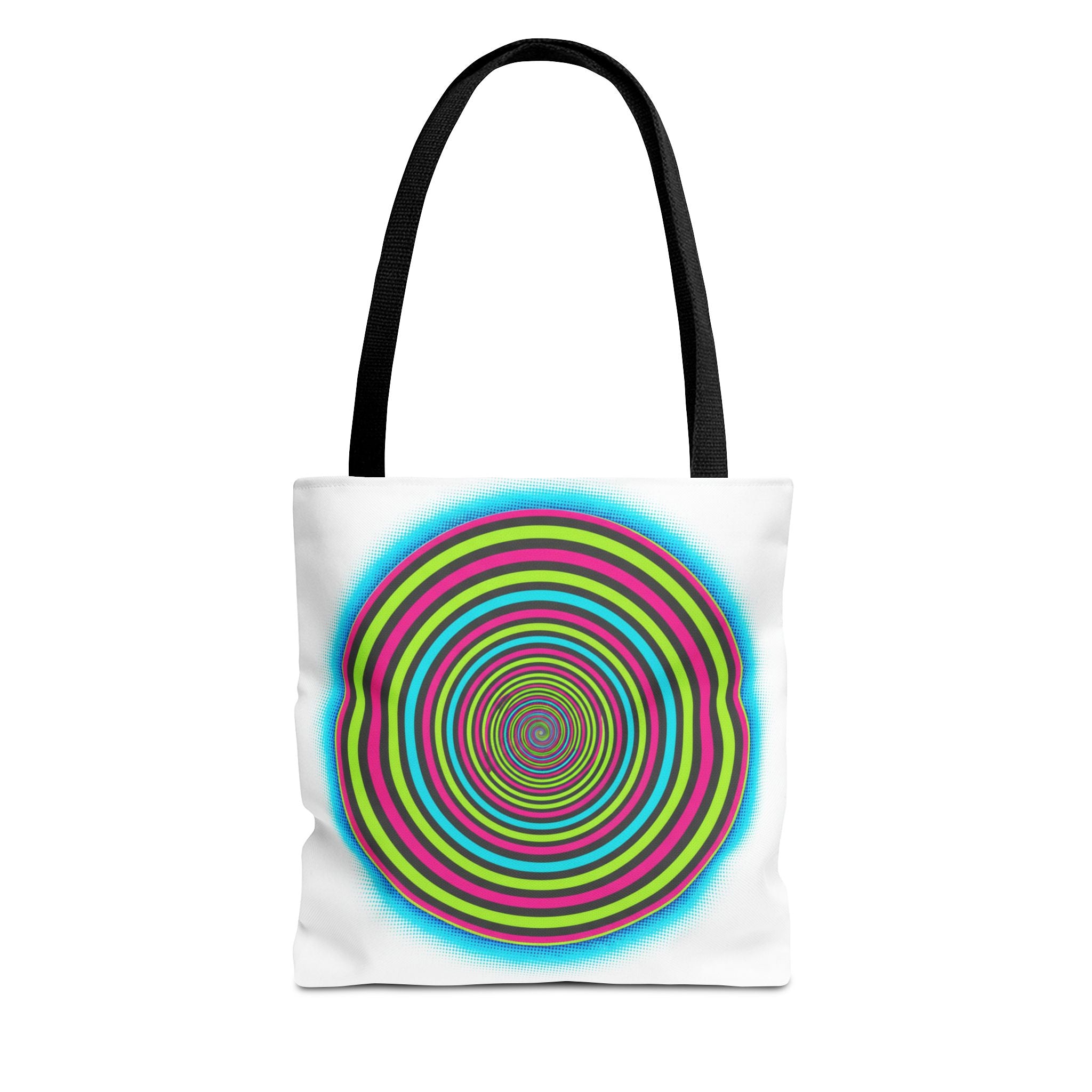 Psychedelic Spiral Tote Bag — Colorful Vortex All-Over Print Tote