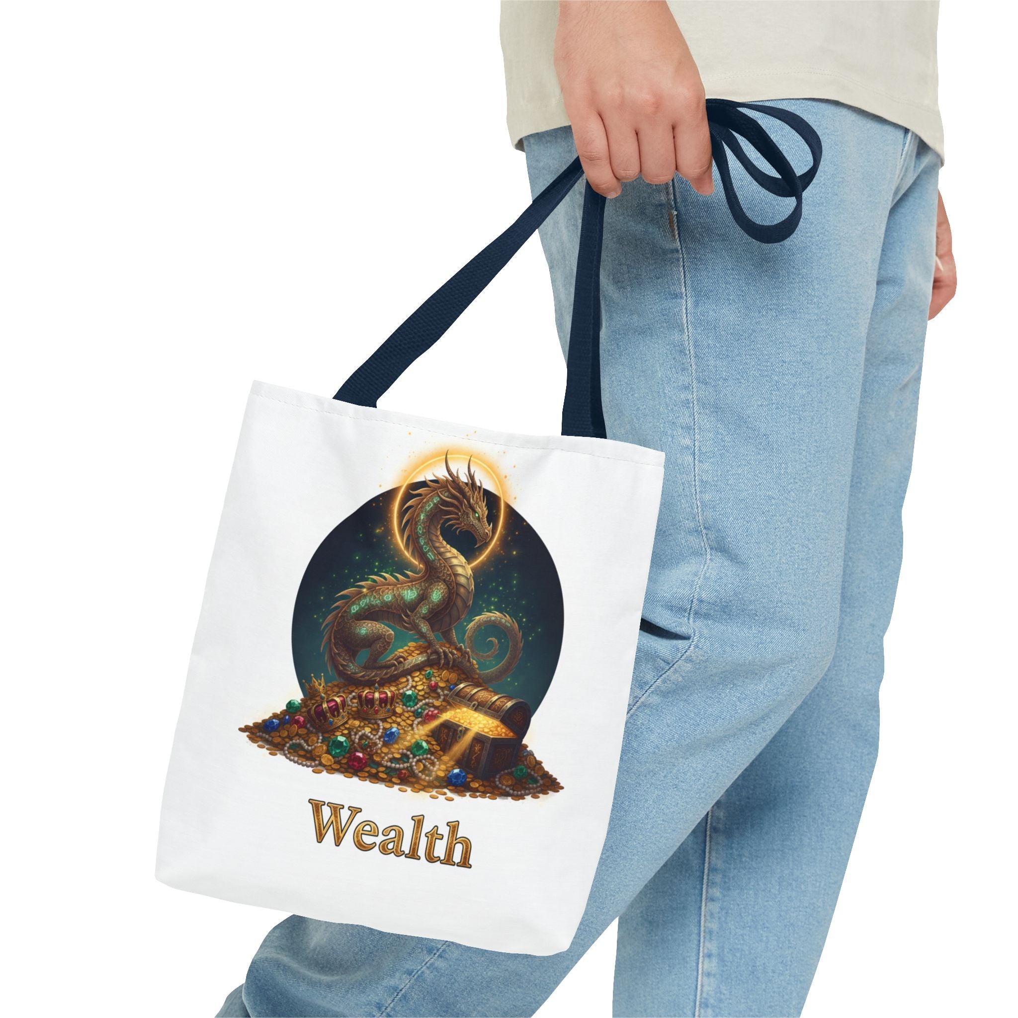 Wealth Dragon Tote Bag — Fantasy Dragon Treasure Illustration Tote