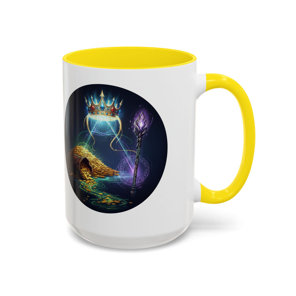 Magic Crown Coffee Mug — Fantasy Wizard Staff & Spilled Gold Accent Mug (11/15 oz)