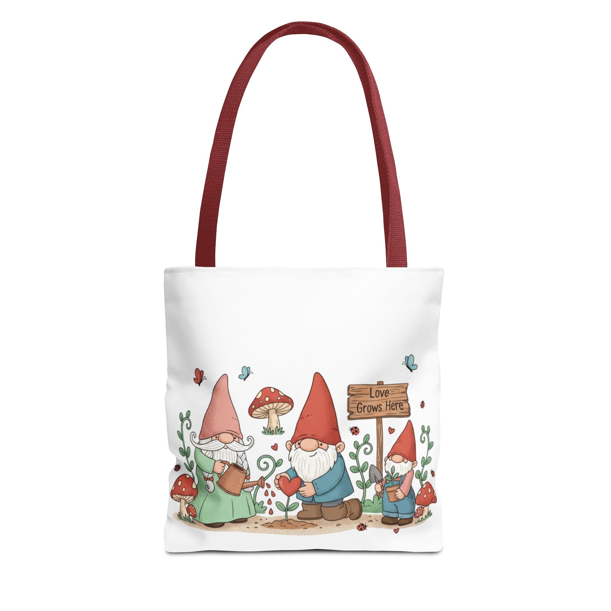 Gnome Garden Tote Bag — Cute Gardening Gnomes "Love Grows Here" Canvas Tote
