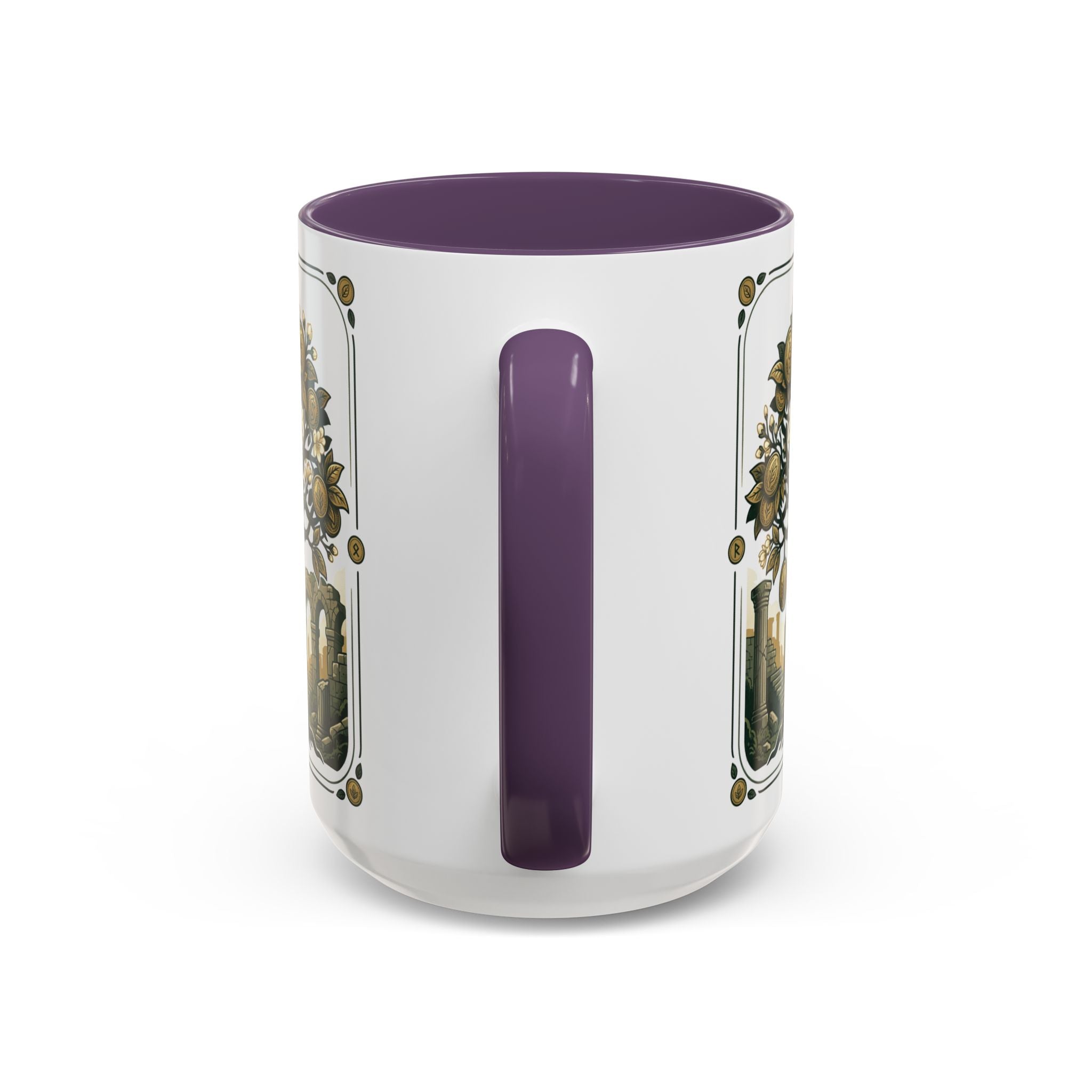 Ornate Tree of Coins Coffee Mug — Gold Ruins Accent Ceramic Mug (11/15oz)