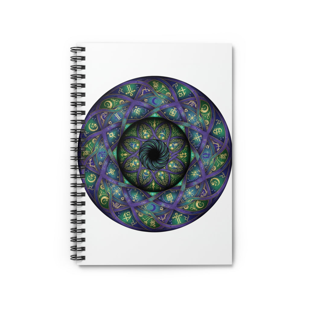 Mystic Mandala Spiral Notebook — Violet & Emerald Geometric Journal